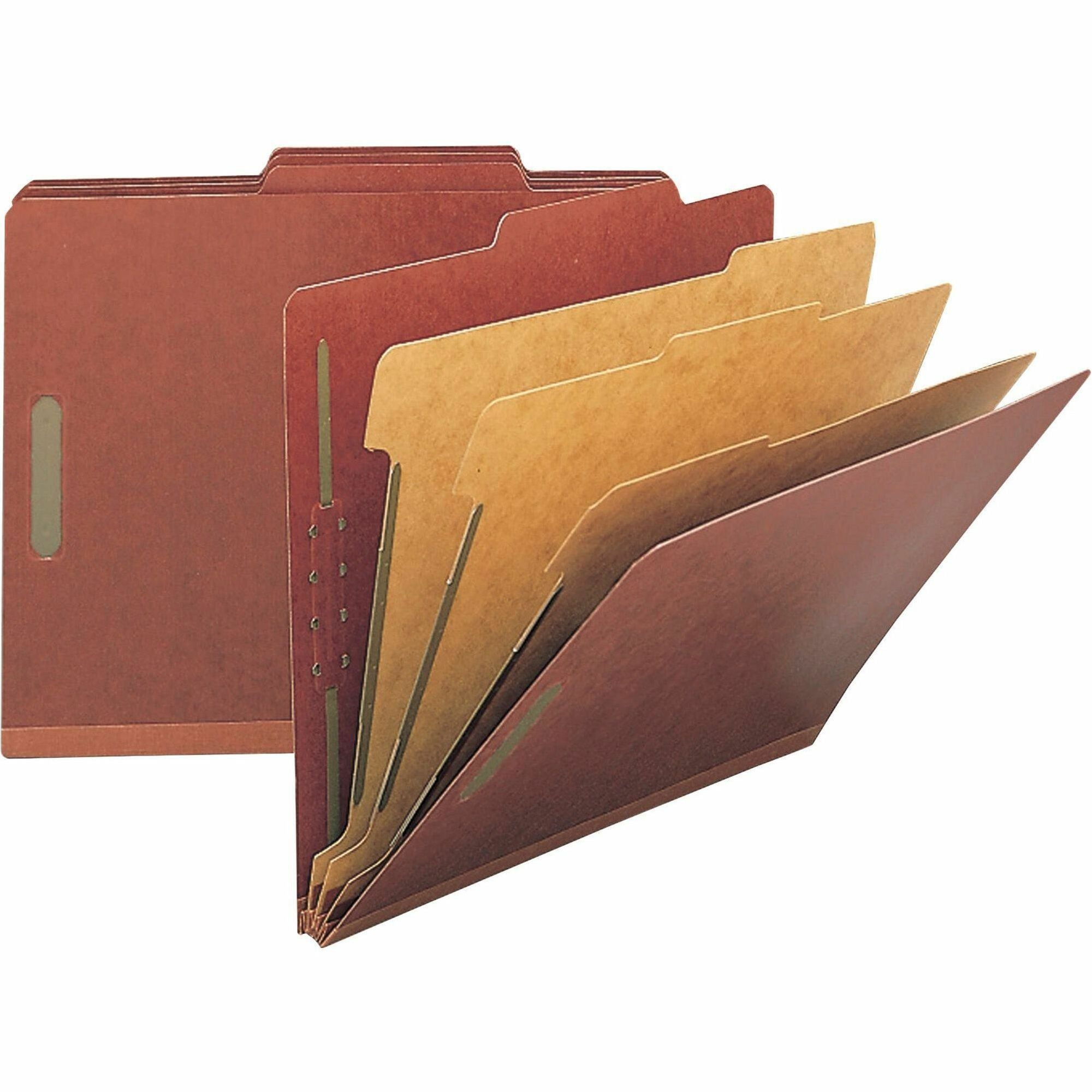 Nature Saver 2/5 Tab Cut Letter Recycled Classification Folder - 8 1/2" x 11" - 8 Fastener(s) - 2" Fastener Capacity for Folder, 1" Fastener Capacity for Divider - 3 Divider(s) - Pressboard - Red - 100% Recycled - 10 / Box -