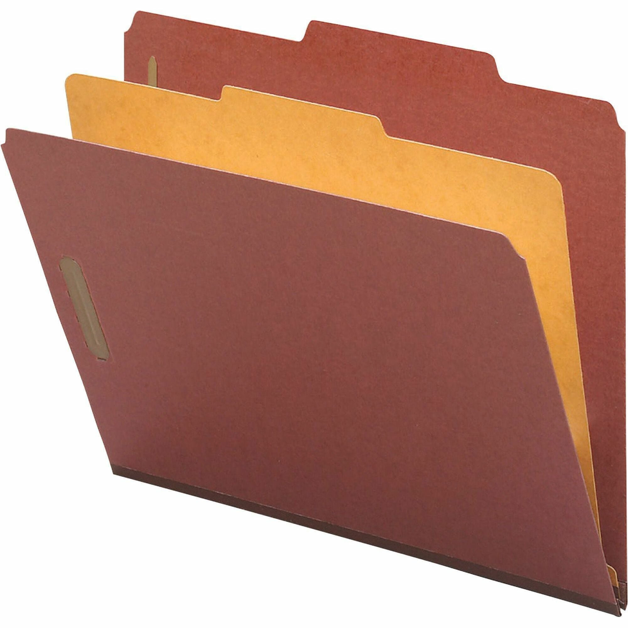 Nature Saver 2/5 Tab Cut Legal Recycled Classification Folder - 8 1/2" x 14" - 4 Fastener(s) - 2" Fastener Capacity for Folder, 1" Fastener Capacity for Divider - 1 Divider(s) - Pressboard - Red - 100% Recycled - 10 / Box -