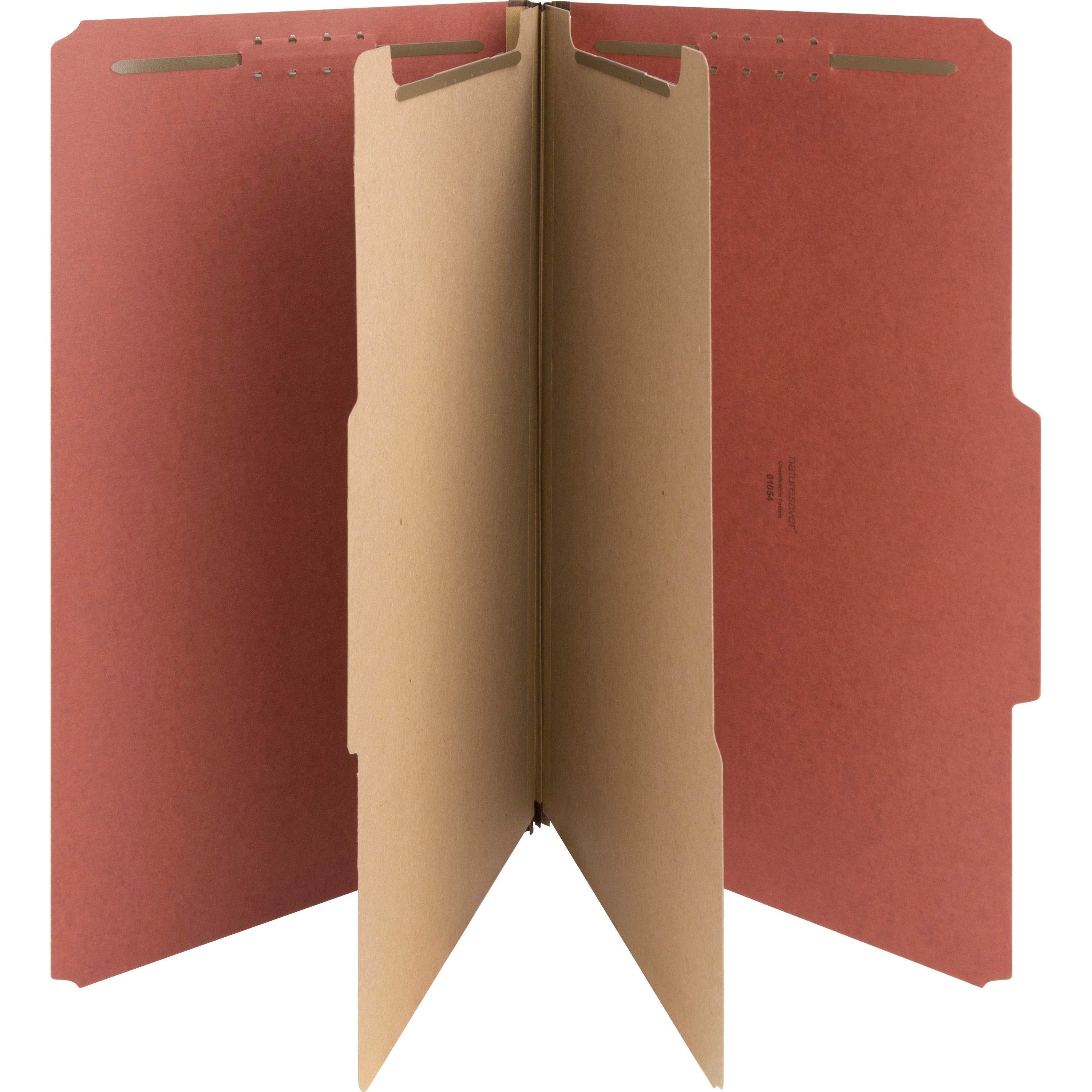 Nature Saver 2/5 Tab Cut Legal Recycled Classification Folder - 8 1/2" x 14" - 6 Fastener(s) - 2" Fastener Capacity for Folder, 1" Fastener Capacity for Divider - 2 Divider(s) - Pressboard - Red - 100% Recycled - 10 / Box -