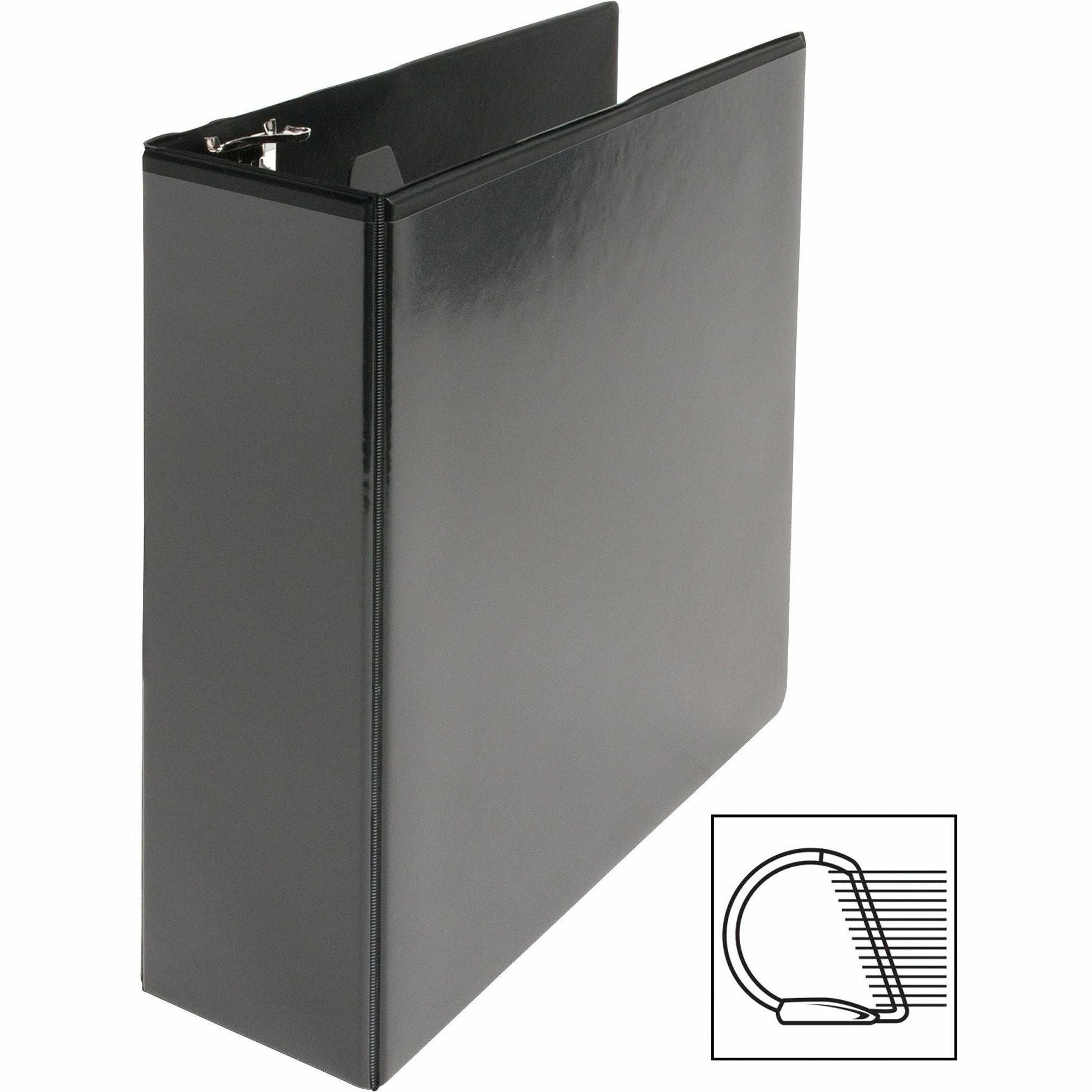 Business Source Basic D-Ring View Binders - 3" Binder Capacity - Letter - 8 1/2" Sheet Size - D-Ring Fastener(s) - Polypropylene - Black - Clear Overlay - 1 Each -