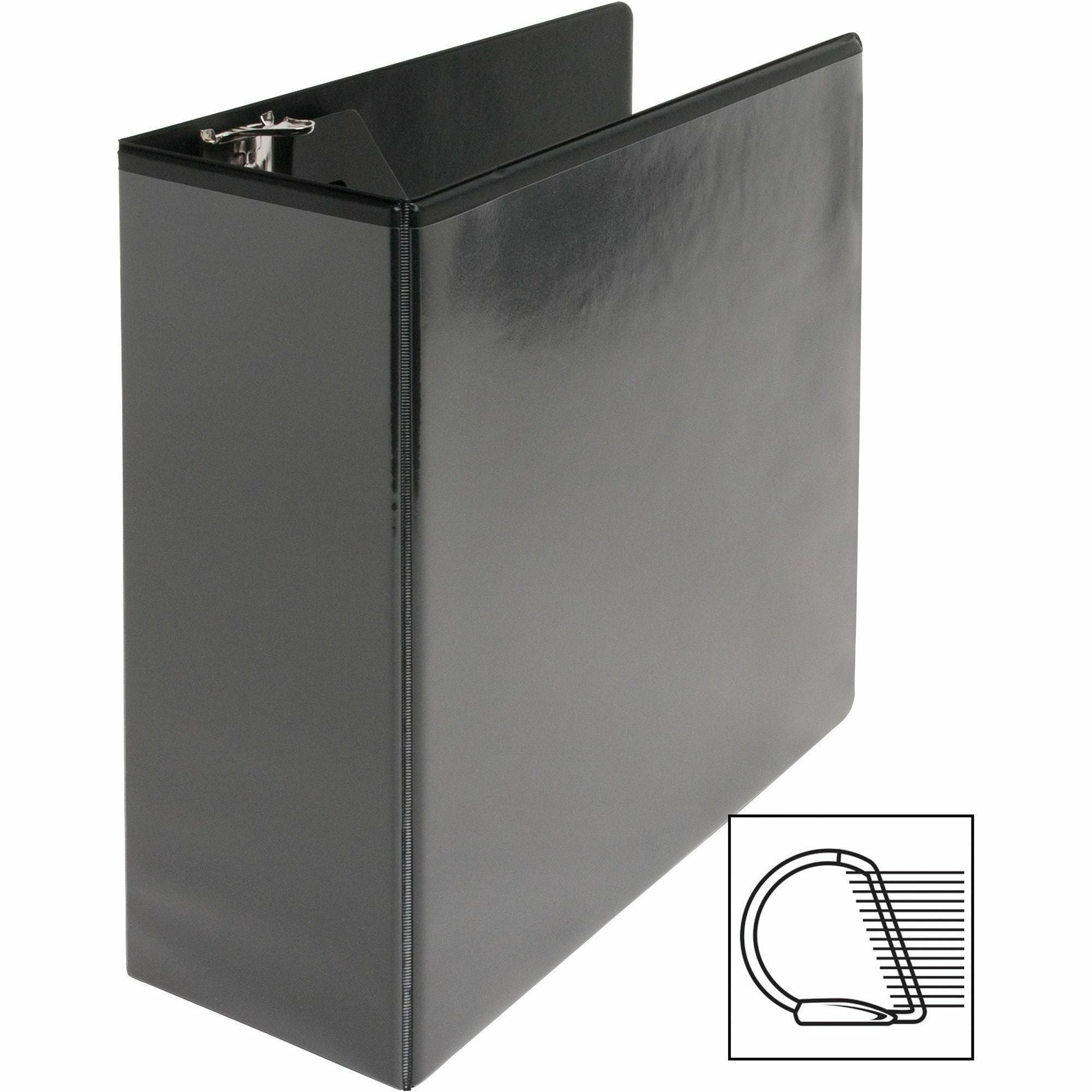 Business Source Basic D-Ring View Binders - 4" Binder Capacity - Letter - 8 1/2" x 11" Sheet Size - D-Ring Fastener(s) - Polypropylene - Black - Clear Overlay - 1 Each -
