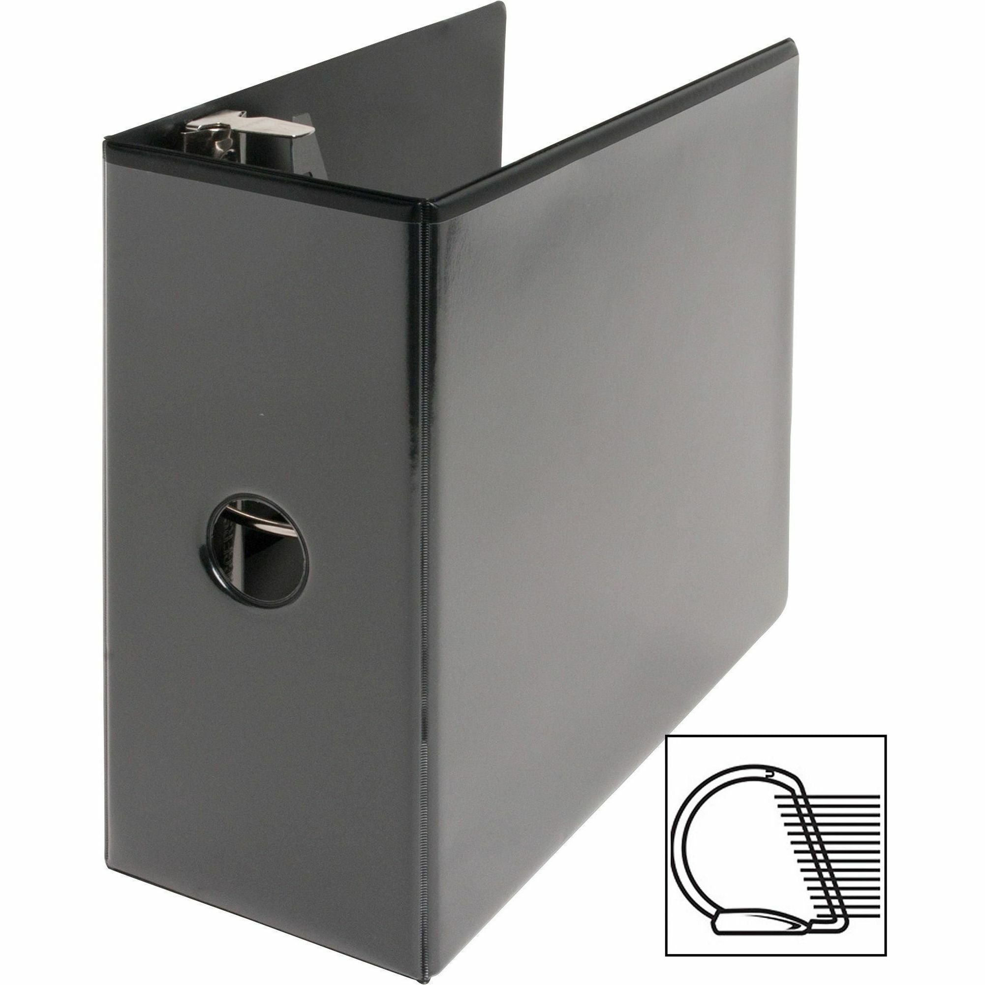 Business Source Basic D-Ring View Binders - 5" Binder Capacity - Letter - 8 1/2" x 11" Sheet Size - D-Ring Fastener(s) - Polypropylene - Black - Clear Overlay - 1 Each -
