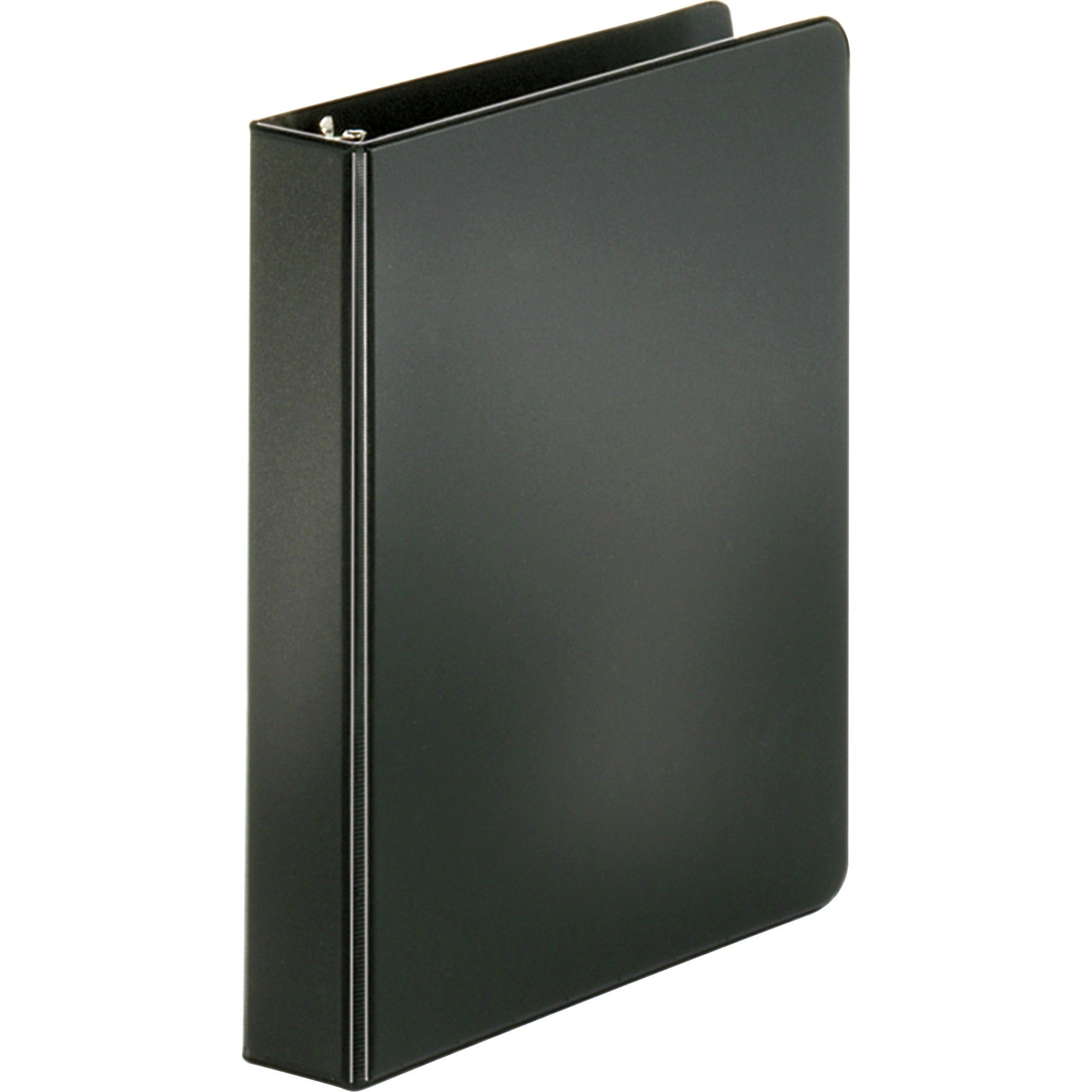 Business Source Basic Round Ring Binder - 1" Binder Capacity - 8 1/2" x 5 1/2" Sheet Size - 240 Sheet Capacity - 3 x Round Ring Fastener(s) - Chipboard, Polypropylene - Black - Open and Closed Triggers, Exposed Rivet, Sturdy - 1 Each -
