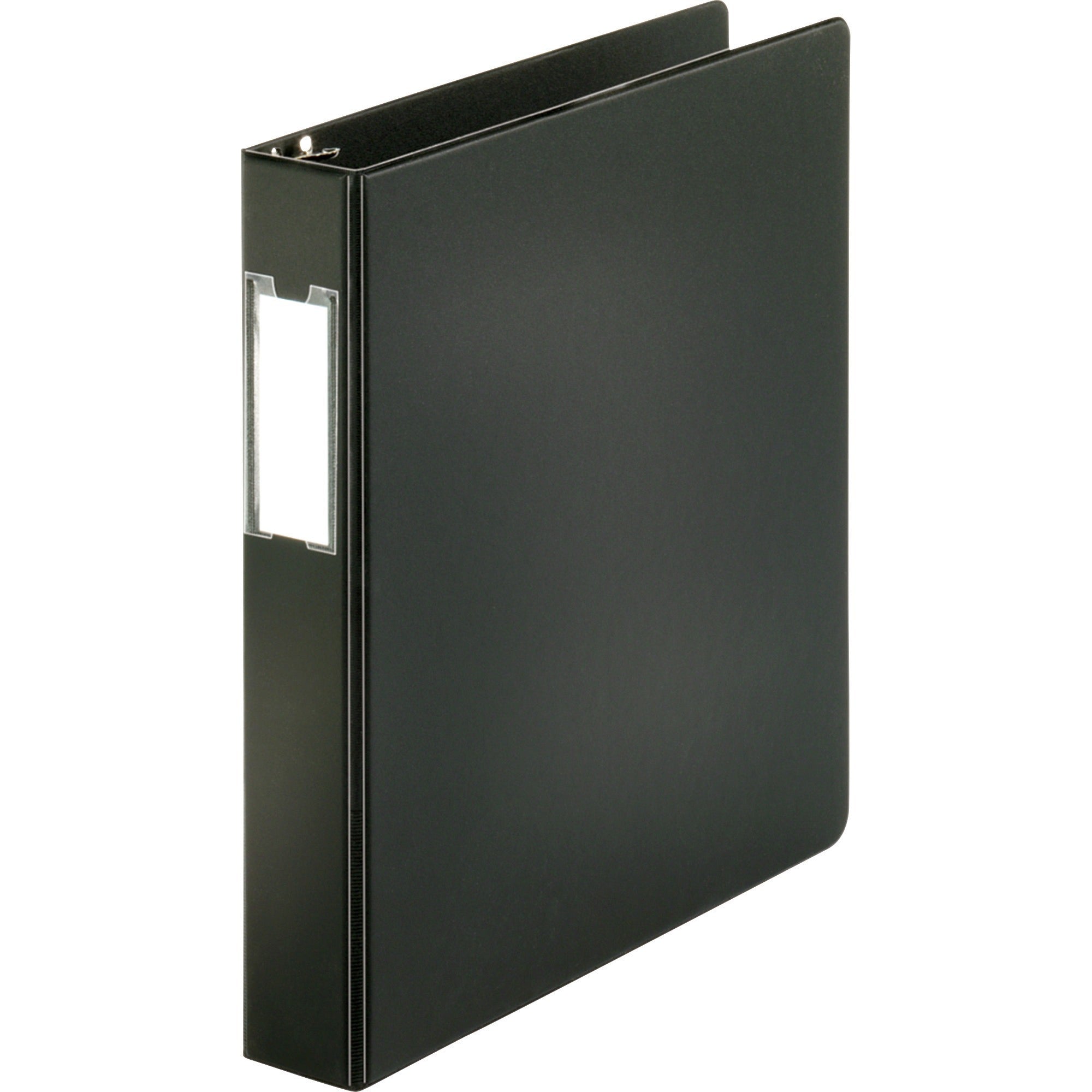 Business Source Basic Round Ring Binder w/Label Holder - 1 1/2" Binder Capacity - Letter - 8 1/2" x 11" Sheet Size - 3 x Round Ring Fastener(s) - Vinyl - Black - Open and Closed Triggers, Label Holder - 1 Each -