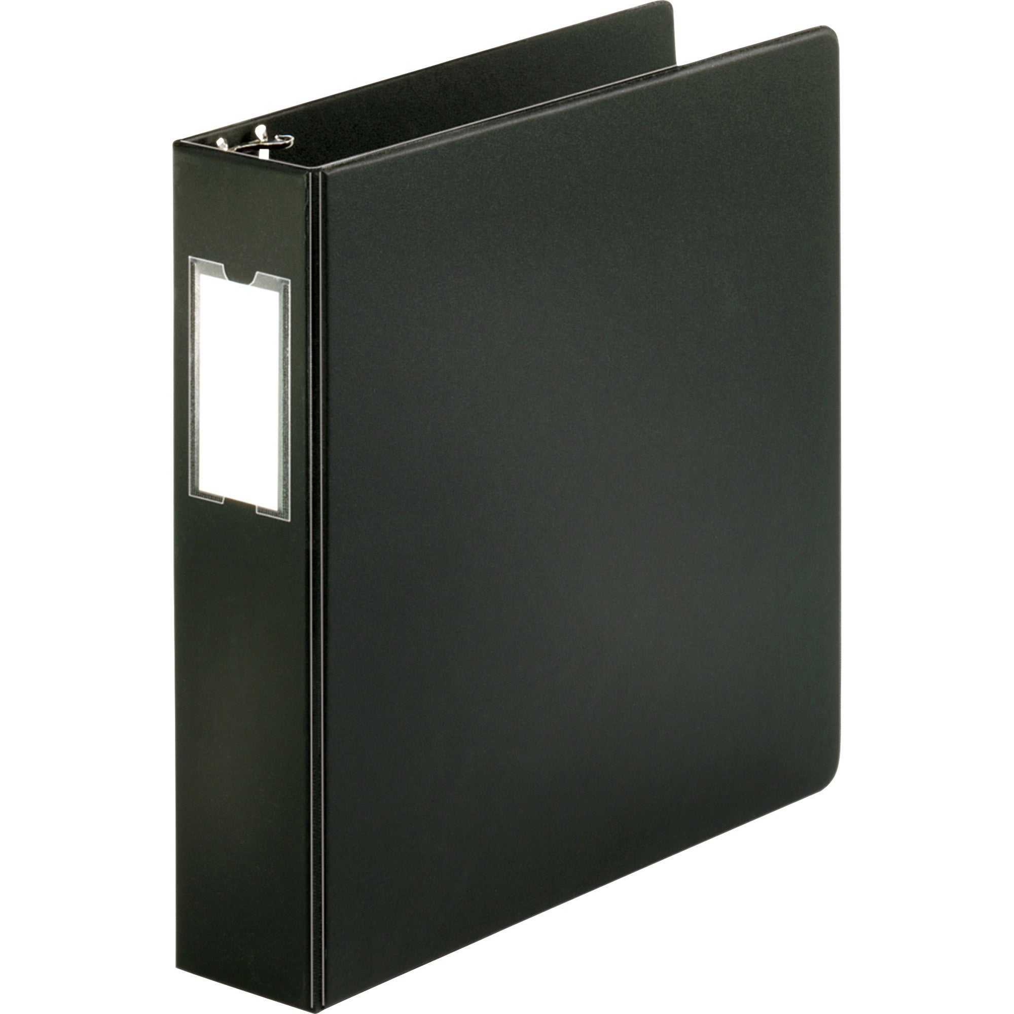 Business Source Basic Round Ring Binder w/Label Holder - 2" Binder Capacity - Letter - 8 1/2" x 11" Sheet Size - 3 x Round Ring Fastener(s) - Vinyl - Black - Open and Closed Triggers, Label Holder - 1 Each -
