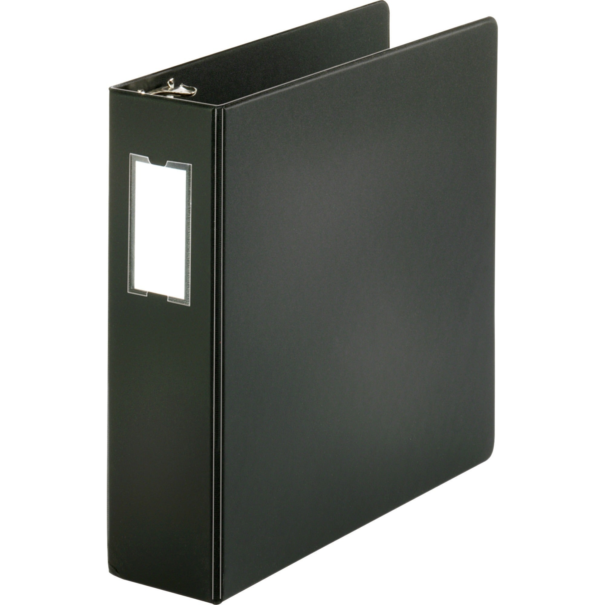 Business Source Basic Round Ring Binder w/Label Holder - 3" Binder Capacity - Letter - 8 1/2" x 11" Sheet Size - 3 x Round Ring Fastener(s) - Vinyl - Black - Open and Closed Triggers, Label Holder - 1 Each -