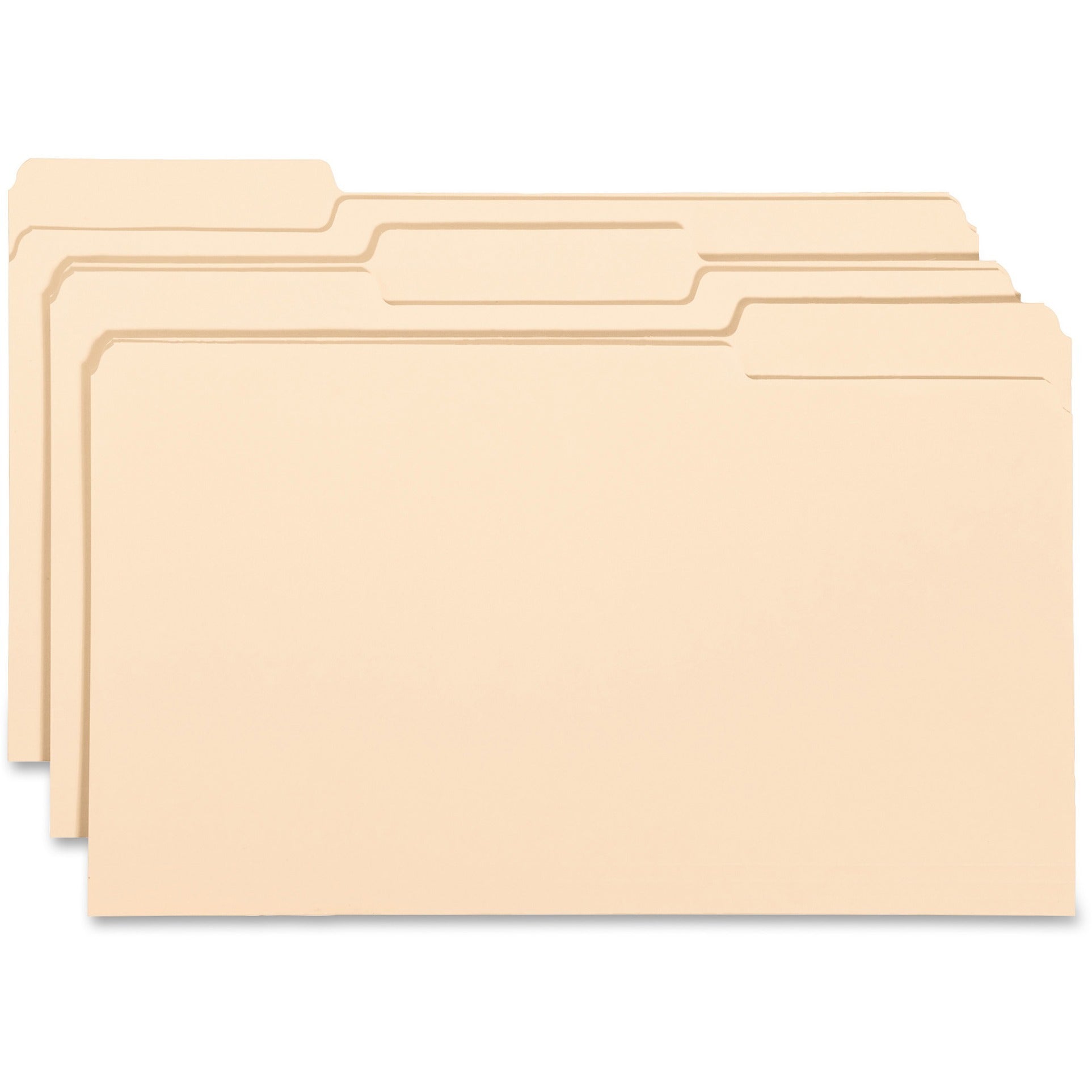 Business Source 1/3 Tab Cut Legal Recycled Top Tab File Folder - 8 1/2" x 14" - Top Tab Location - Assorted Position Tab Position - Manila - 10% Recycled - 100 / Box -