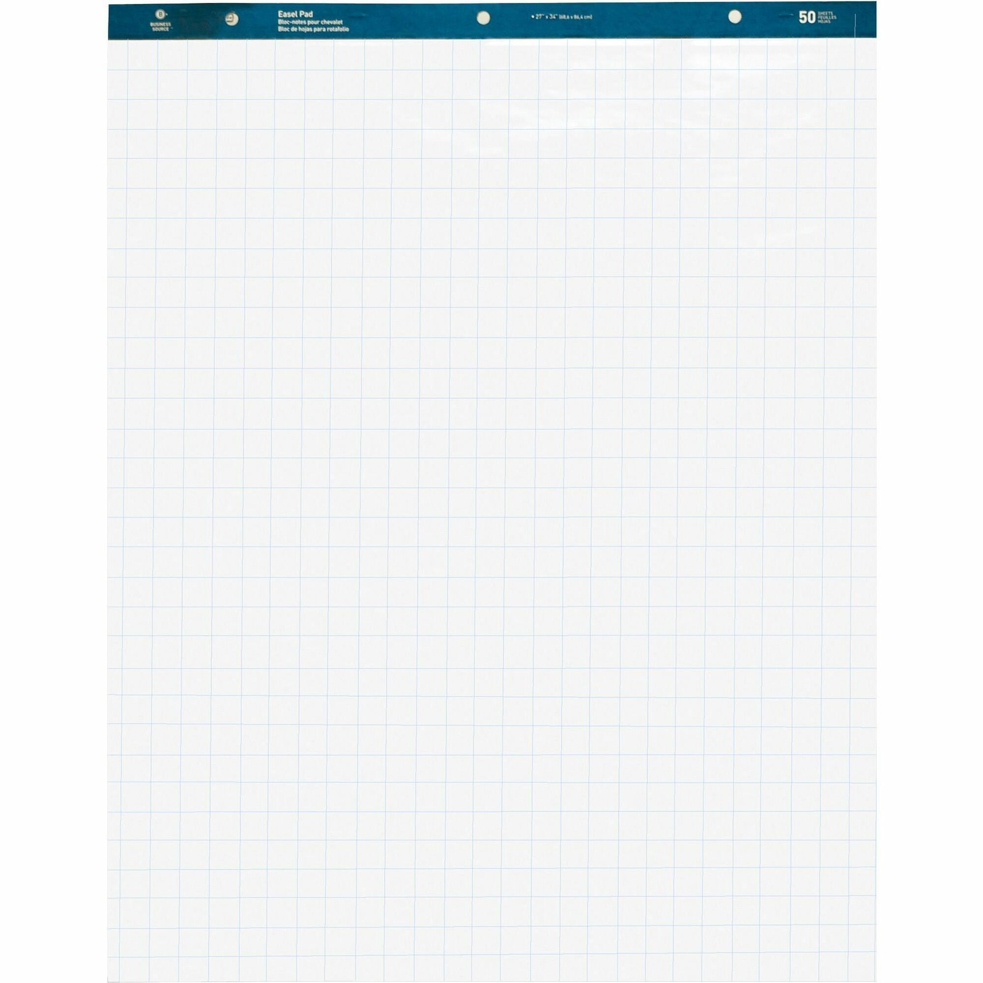Business Source Quad Easel Pad - 50 Sheets - 15 lb Basis Weight - 27" x 34" - White Paper - Perforated - 4 / Carton -