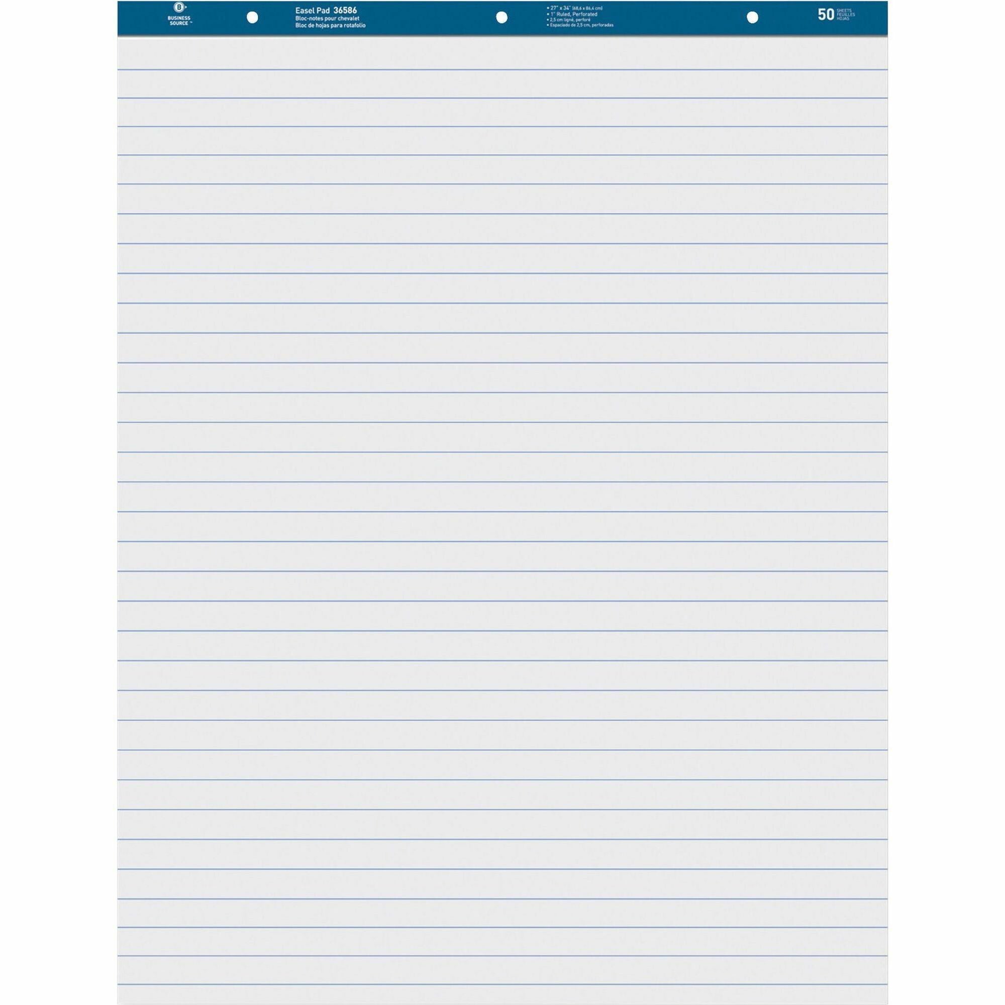 Business Source Standard Ruled Easel Pad - 50 Sheets - 15 lb Basis Weight - 27" x 34" - White Paper - Perforated - 2 / Carton -