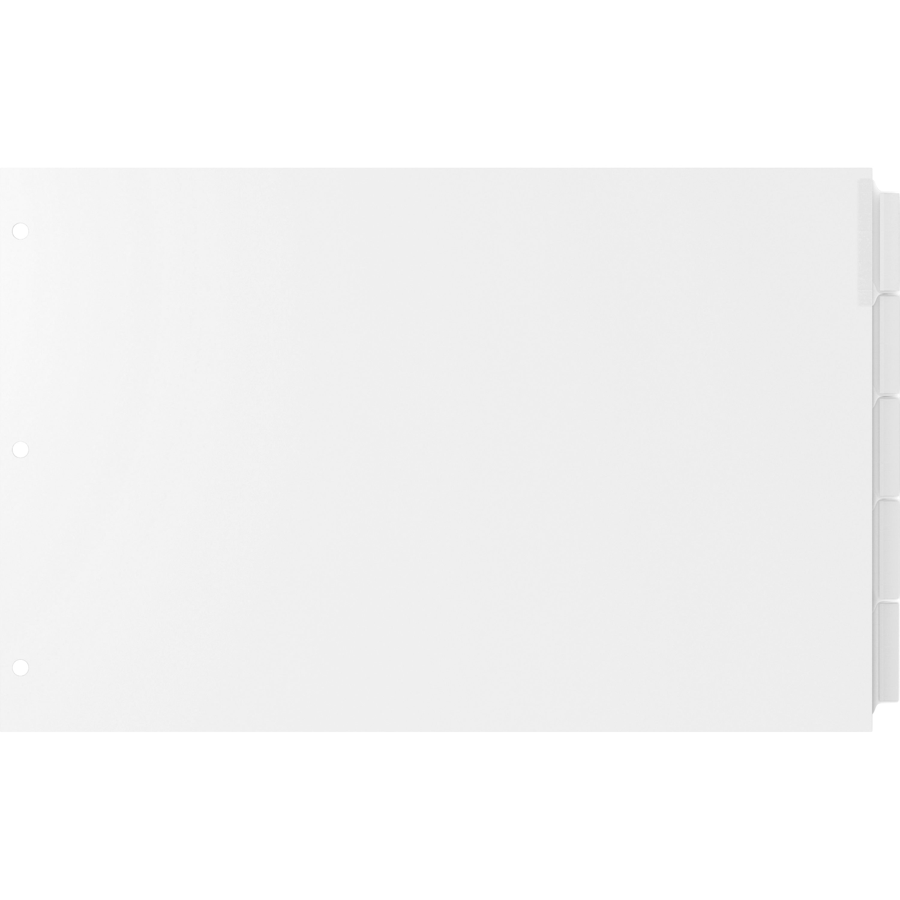 EasyFit Insertable 5-Tab Index Dividers - 5 x Divider(s) - 5 Tab(s)/Set - 11" Divider Width x 17" Divider Length - Ledger - 3 Hole Punched - White Divider - Clear Tab(s) - Recycled - Reinforced Edges, Punched - 5 / Set -