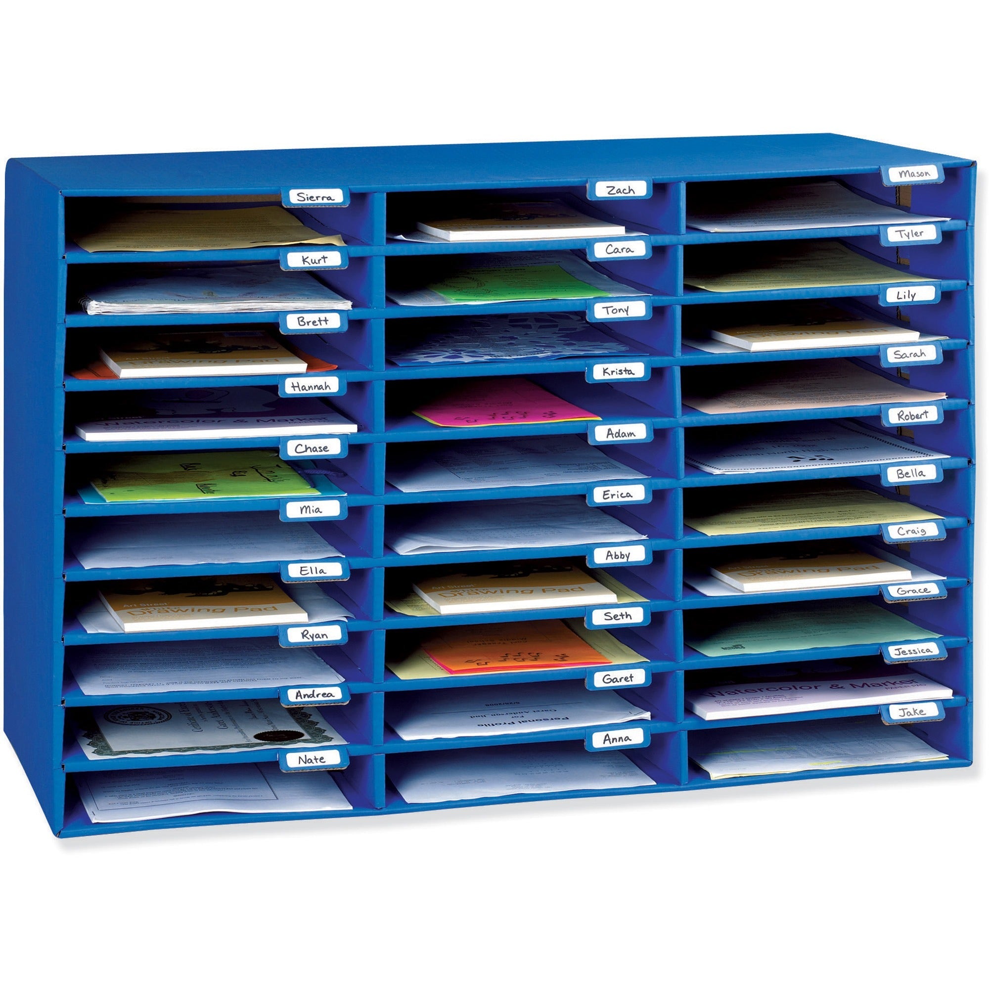 Classroom Keepers 30-Slot Mailbox - 30 Pocket(s) - Compartment Size 1.80" x 12.50" x 10" - 21" Height x 31.6" Width x 12.8" Depth - 70% Recycled - Blue - 1 Each -