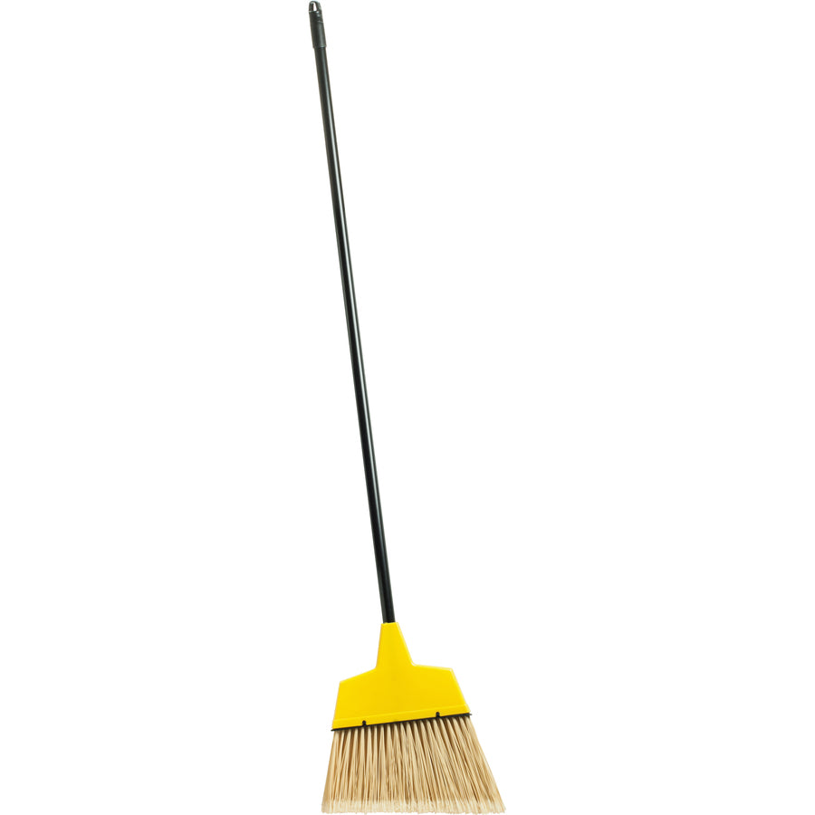 Genuine Joe Angle Broom - Polyvinyl Chloride (PVC) Bristle - 47" Handle Length - 54.5" Overall Length - Steel Handle - 1 Each - Yellow -