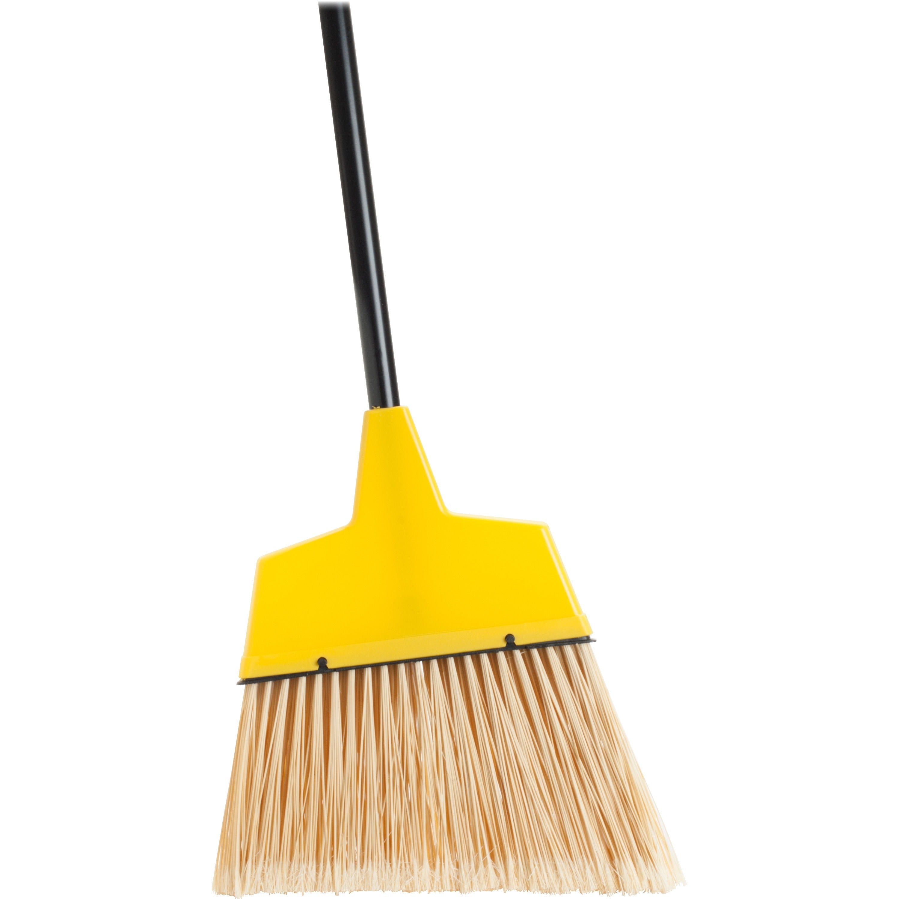 Genuine Joe Angle Broom - Polyvinyl Chloride (PVC) Bristle - 47" Handle Length - 54.5" Overall Length - Steel Handle - 1 Each - Yellow -