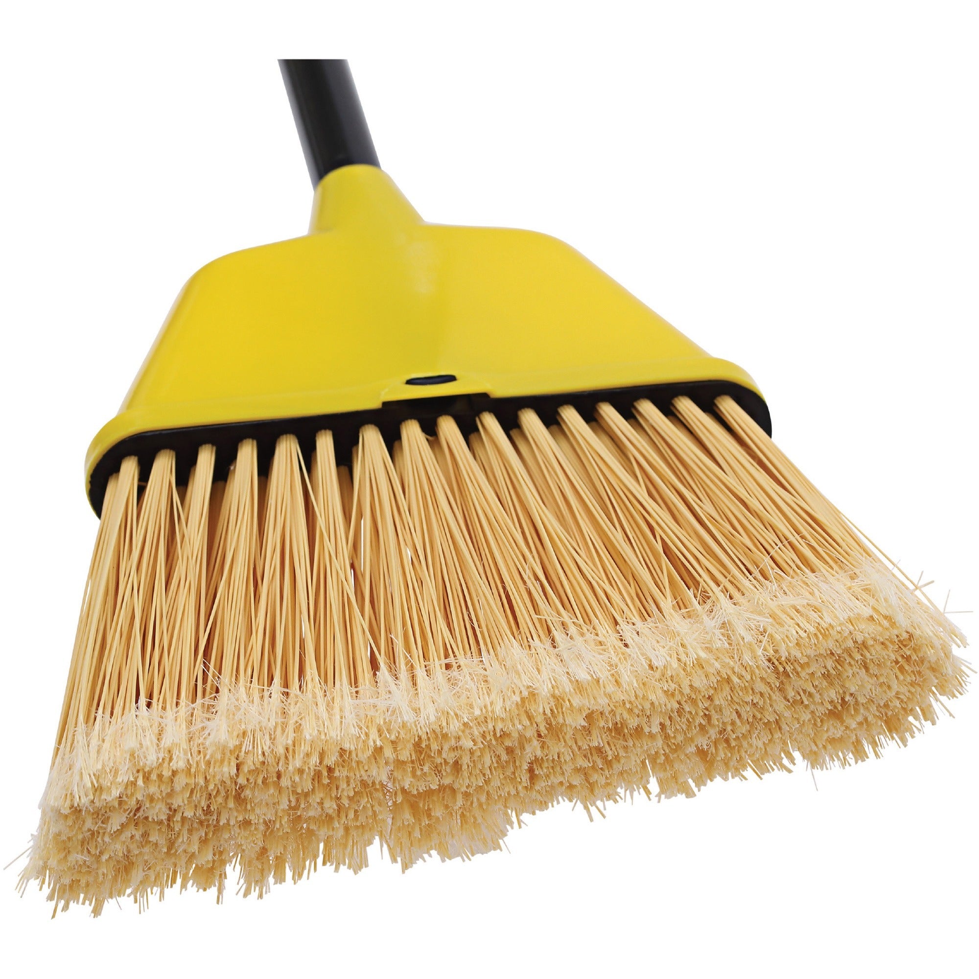 Genuine Joe Angle Broom - Polyvinyl Chloride (PVC) Bristle - 47" Handle Length - 54.5" Overall Length - Plastic Handle - 1 Each - Yellow - 2