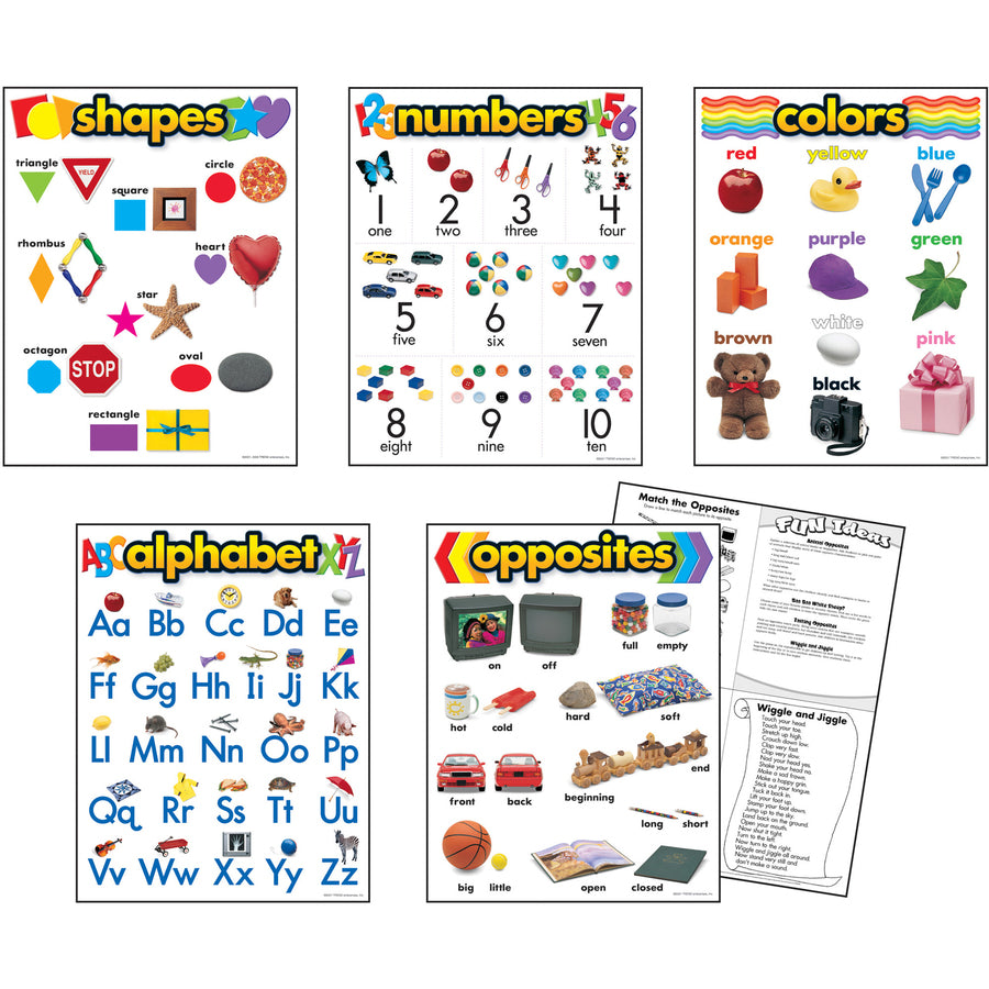 Trend Kindergarten Learning Chart - Theme/Subject: Learning - Skill Learning: Shape, Number, Color, Alphabet, Opposite - 3-6 Year - 5 / Set -