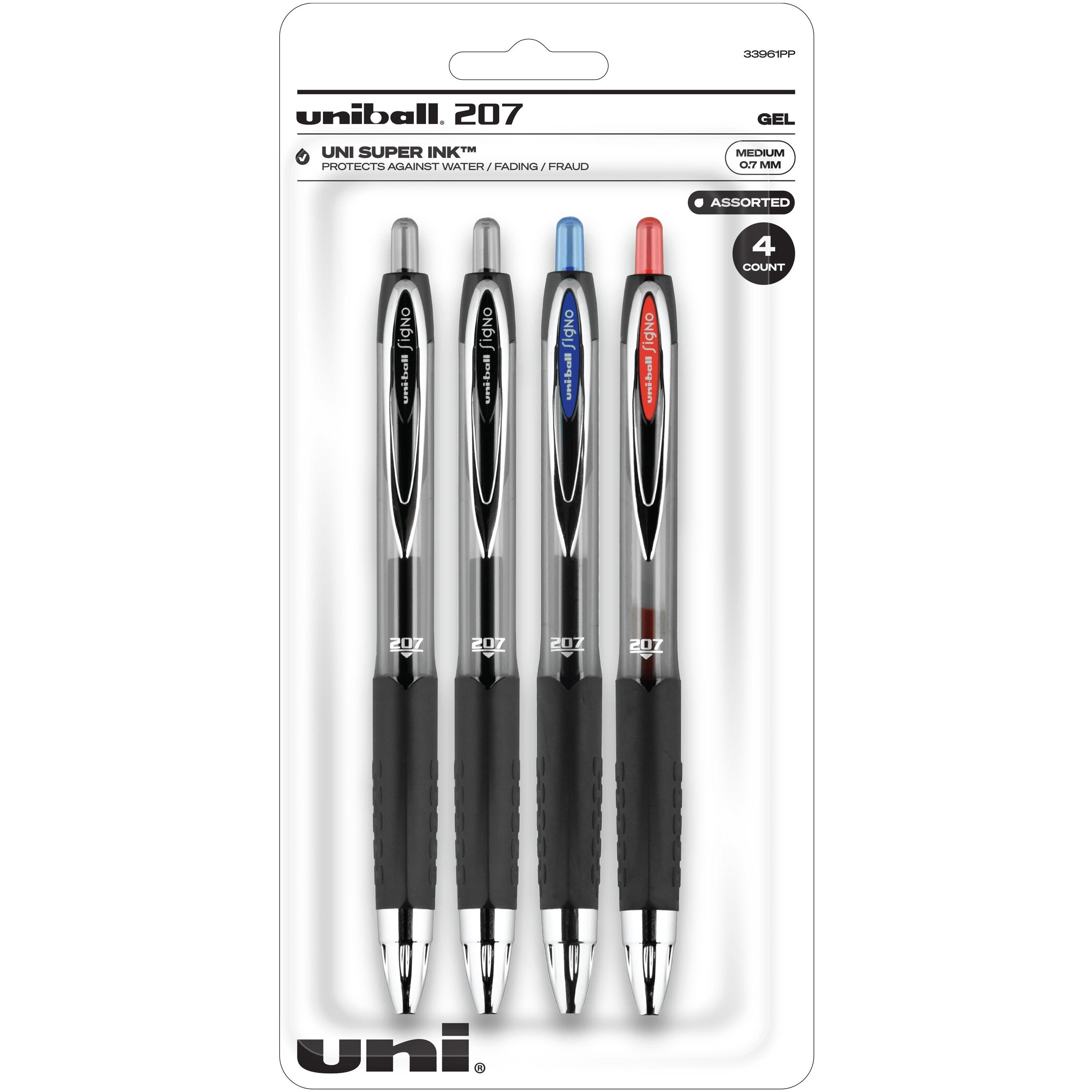 uniball-207-gel-pen-medium-pen-point-07-mm-pen-point-size-refillable-retractable-assorted-gel-based-ink-4-pack_ubc33961pp - 1