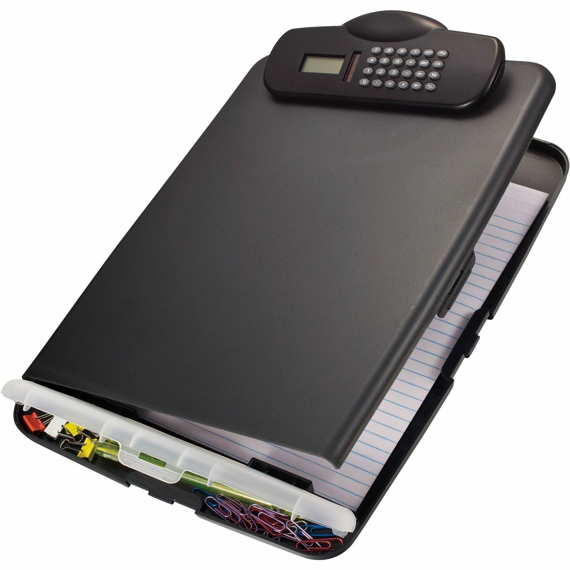 Officemate Slim Clipboard Storage Box with Calculator - 10" x 14 1/2" - 1 Each -
