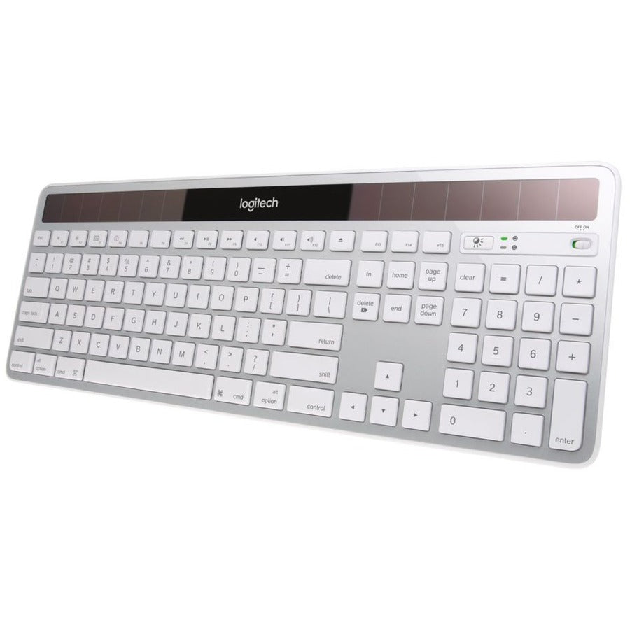 Logitech Wireless Solar Keyboard K750 for Mac - Gray - Brown Box - Wireless Connectivity - RF - 32.81 ft - 2.40 GHz - USB Interface Multimedia, Eject, Brightness Hot Key(s) - Mac - Silver -
