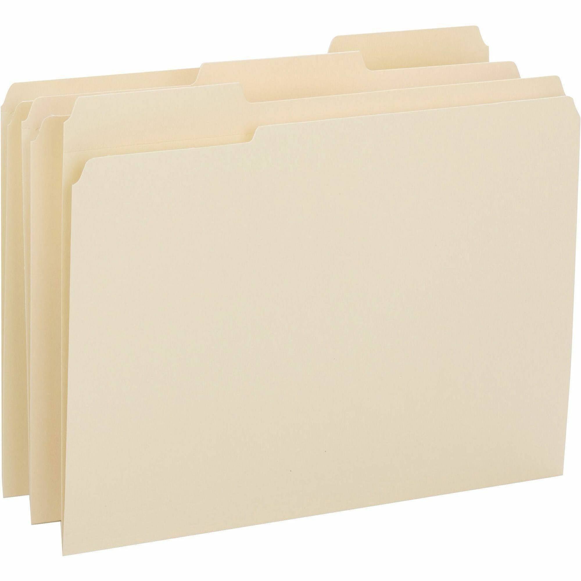 Business Source 1/3 Tab Cut Letter Recycled Top Tab File Folder - 8 1/2" x 11" - 3/4" Expansion - Top Tab Location - Assorted Position Tab Position - Manila - 10% Recycled - 50 / Box -