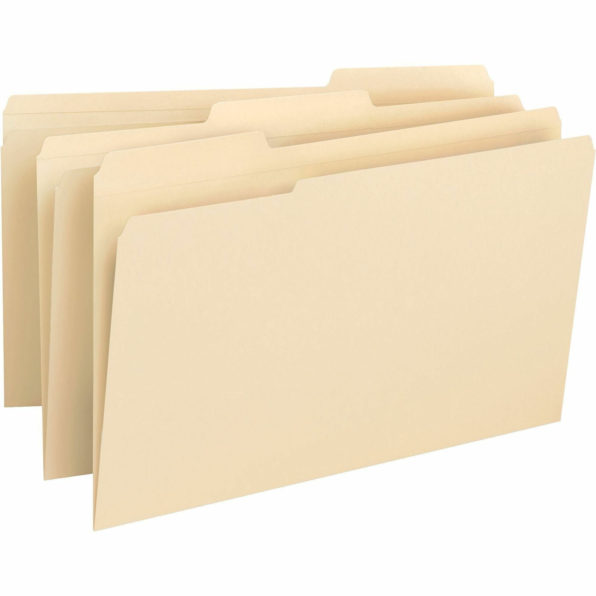 Business Source 1/3 Tab Cut Legal Recycled Top Tab File Folder - 8 1/2" x 14" - 3/4" Expansion - Top Tab Location - Assorted Position Tab Position - Manila - 10% Recycled - 50 / Box -
