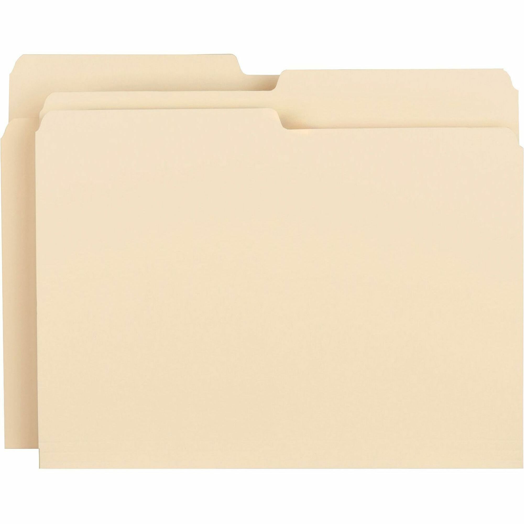 Business Source 1/2 Tab Cut Letter Recycled Top Tab File Folder - 8 1/2" x 11" - 3/4" Expansion - Top Tab Location - Assorted Position Tab Position - Manila - 10% Recycled - 100 / Box -
