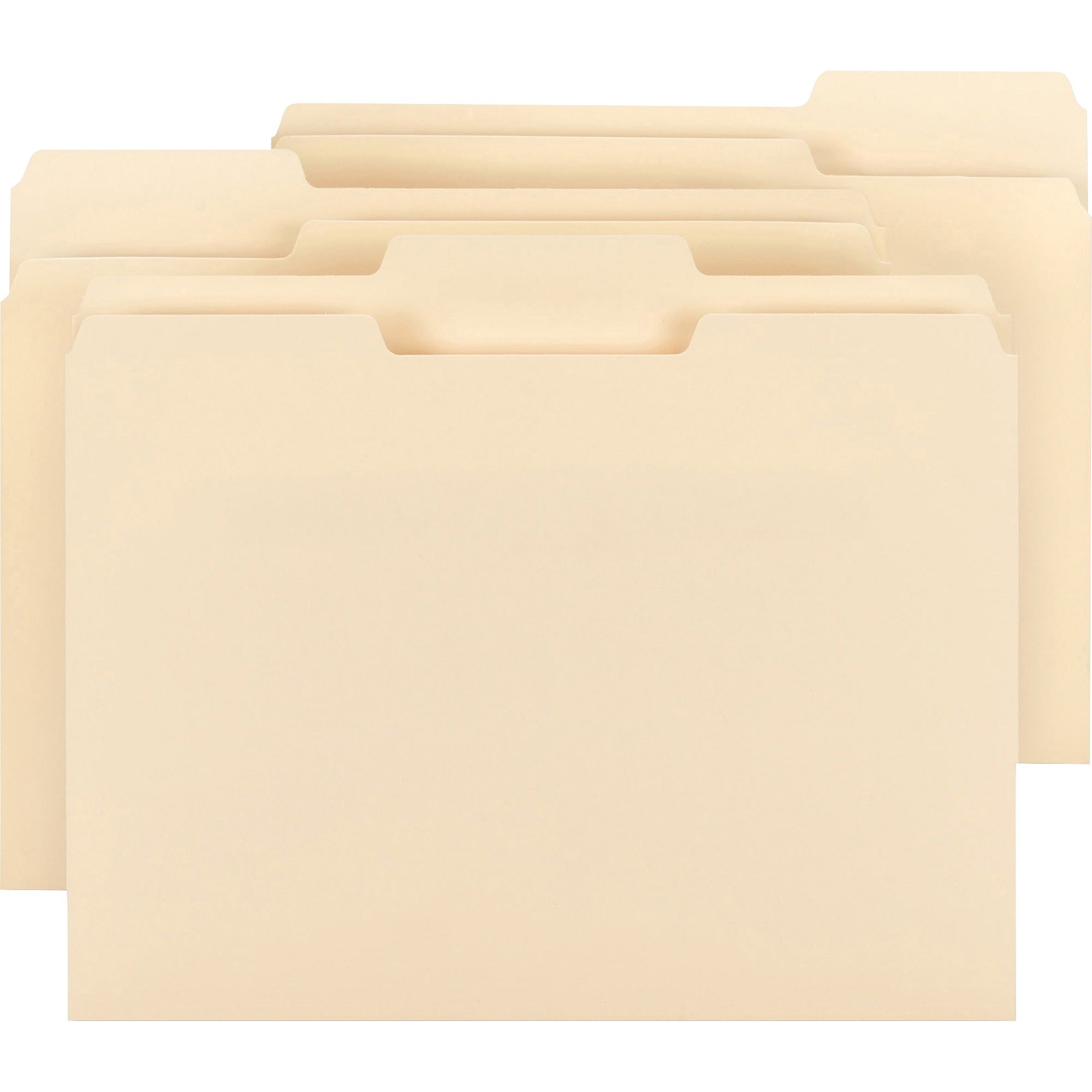Business Source 1/3 Tab Cut Letter Recycled Top Tab File Folder - 8 1/2" x 11" - 3/4" Expansion - Top Tab Location - Assorted Position Tab Position - Manila - 10% Recycled - 150 / Box -
