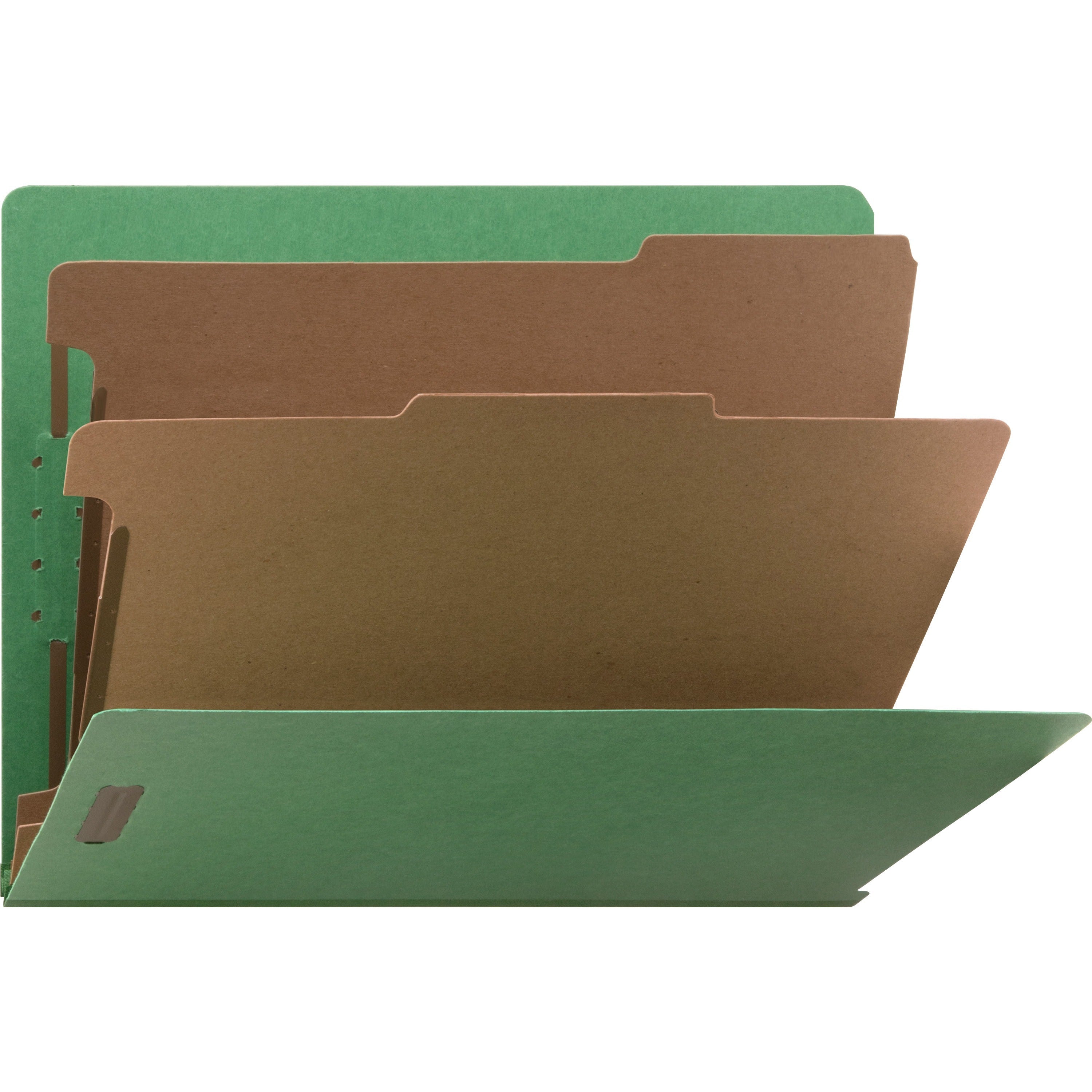 Nature Saver Letter Recycled Classification Folder - 8 1/2" x 11" - End Tab Location - 2 Divider(s) - Fiberboard - Green - 100% Recycled - 10 / Box -