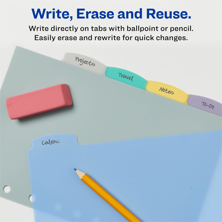 Avery Mni Durable Write-on Dividers - 5 x Divider(s) - Write-on Tab(s) - 5 - 5 Tab(s)/Set - 5.5" Divider Width x 8.50" Divider Length - 7 Hole Punched - Multicolor Plastic Divider - Multicolor Plastic Tab(s) - 5 / Set - 3