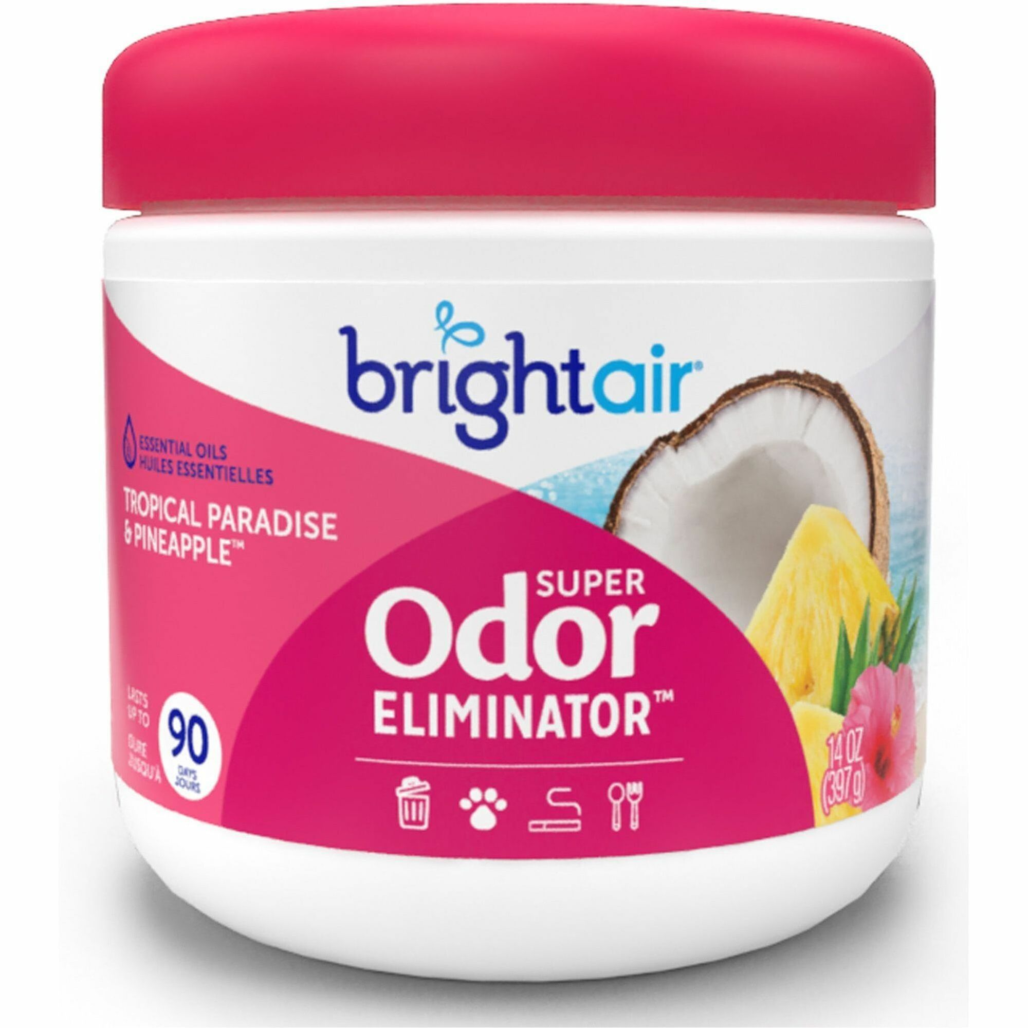 Bright Air Super Odor Eliminator Air Freshener - 450 ft - 14 fl oz (0.4 quart) - Island Nectar, Pineapple - 60 Day - 1 Each -