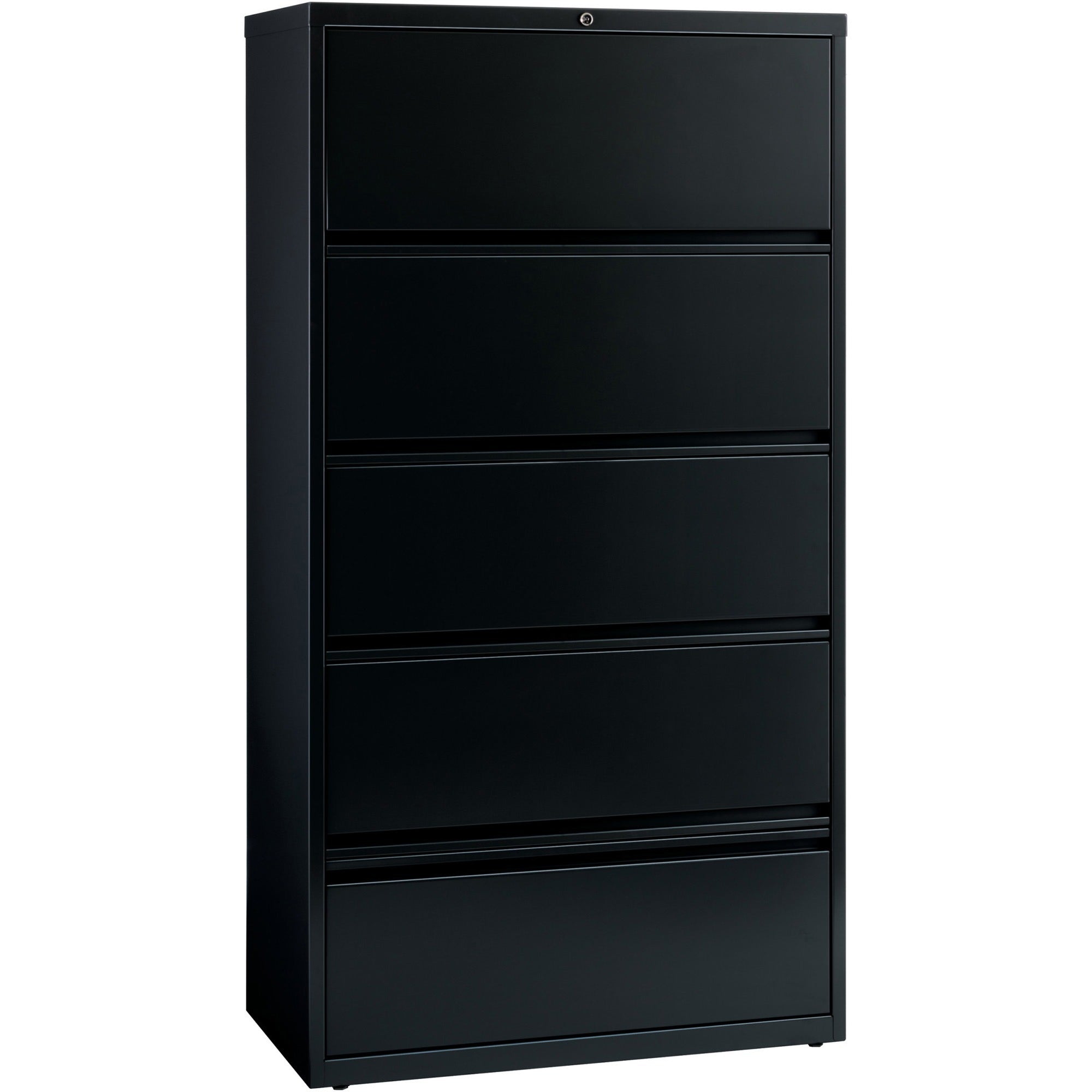 Lorell Fortress Lateral File with Roll-Out Shelf - 36" x 18.6" x 69" - 5 x Drawer(s) for File - Legal, Letter, A4 - Leveling Glide, Ball-bearing Suspension, Interlocking, Heavy Duty, Recessed Handle - Black - Steel - Recycled -