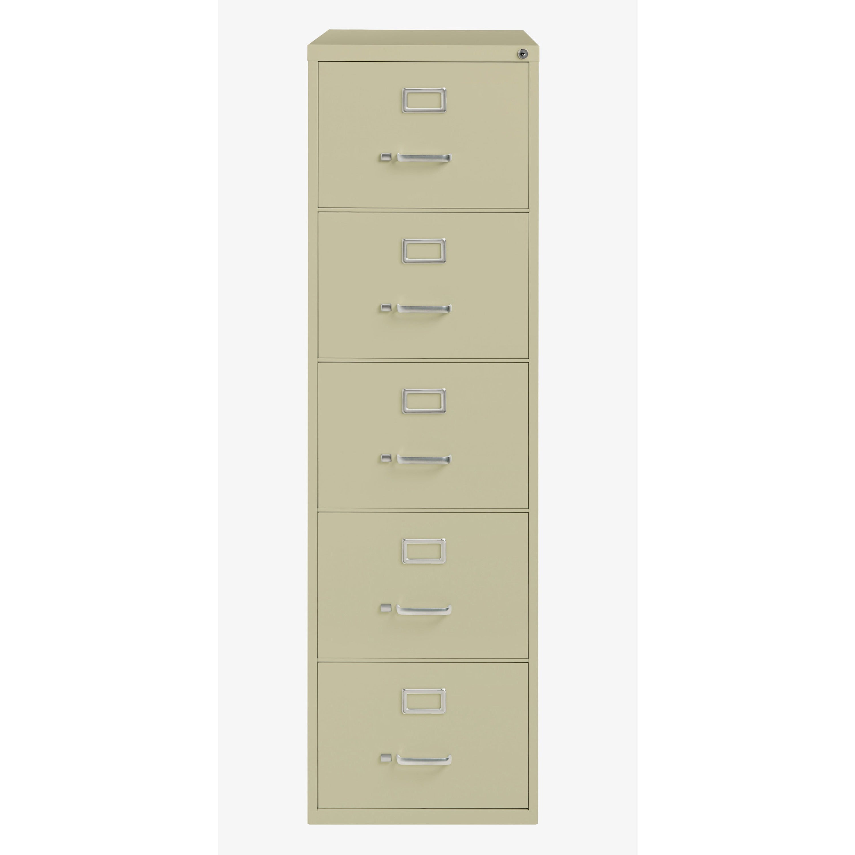Lorell Fortress Series 26-1/2" Commercial-Grade Vertical File Cabinet - 18" x 26.5" x 61" - 5 x Drawer(s) for File - Legal - Vertical - Ball-bearing Suspension, Security Lock, Heavy Duty - Putty - Steel - Recycled -