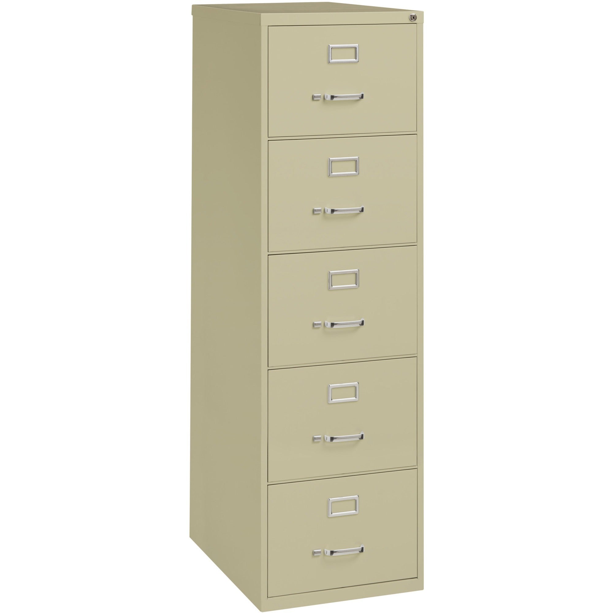 Lorell Fortress Series 26-1/2" Commercial-Grade Vertical File Cabinet - 18" x 26.5" x 61" - 5 x Drawer(s) for File - Legal - Vertical - Ball-bearing Suspension, Security Lock, Heavy Duty - Putty - Steel - Recycled -
