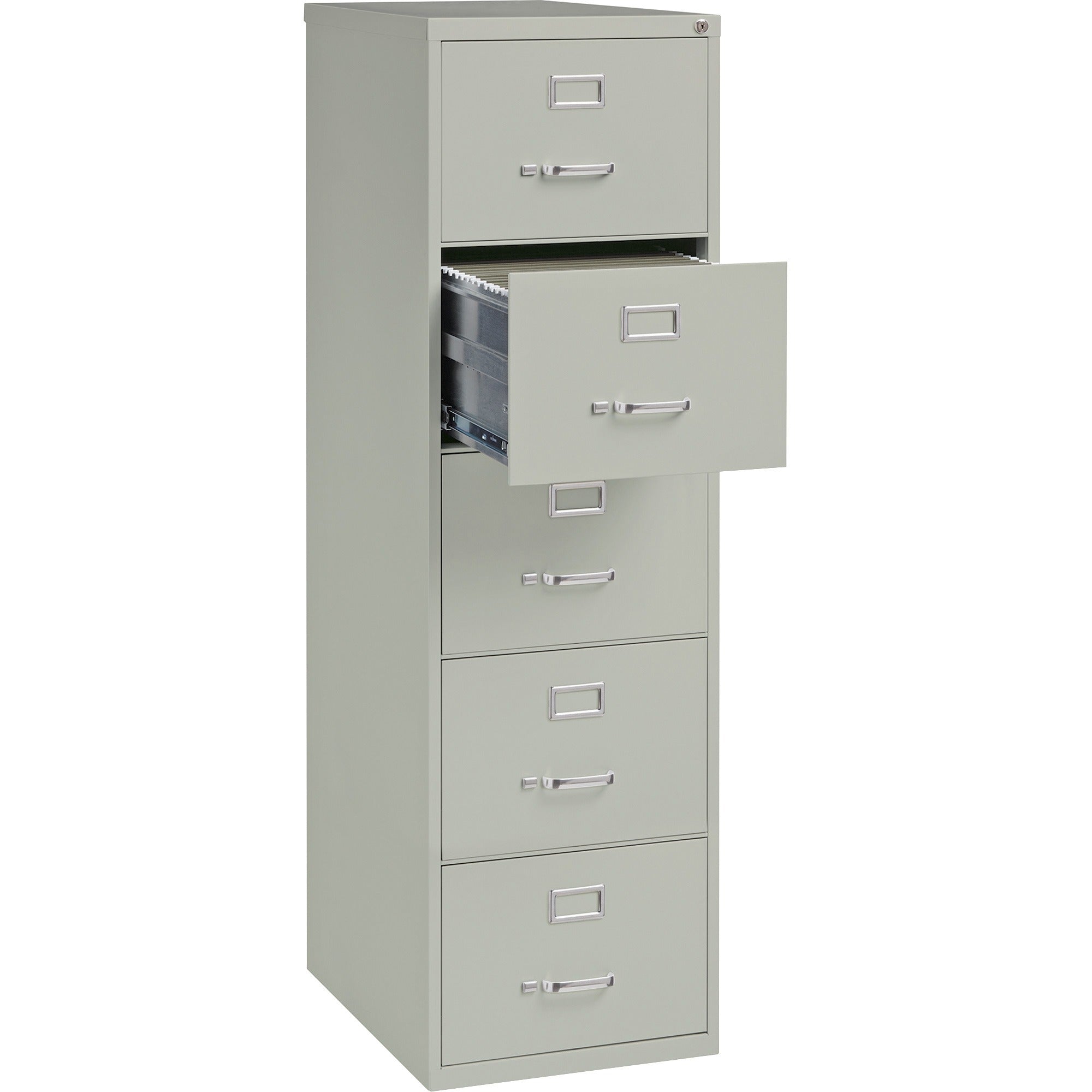 Lorell Fortress Series 26-1/2" Commercial-Grade Vertical File Cabinet - 18" x 26.5" x 61" - 5 x Drawer(s) for File - Legal - Vertical - Security Lock, Heavy Duty, Ball-bearing Suspension - Light Gray - Steel - Recycled -