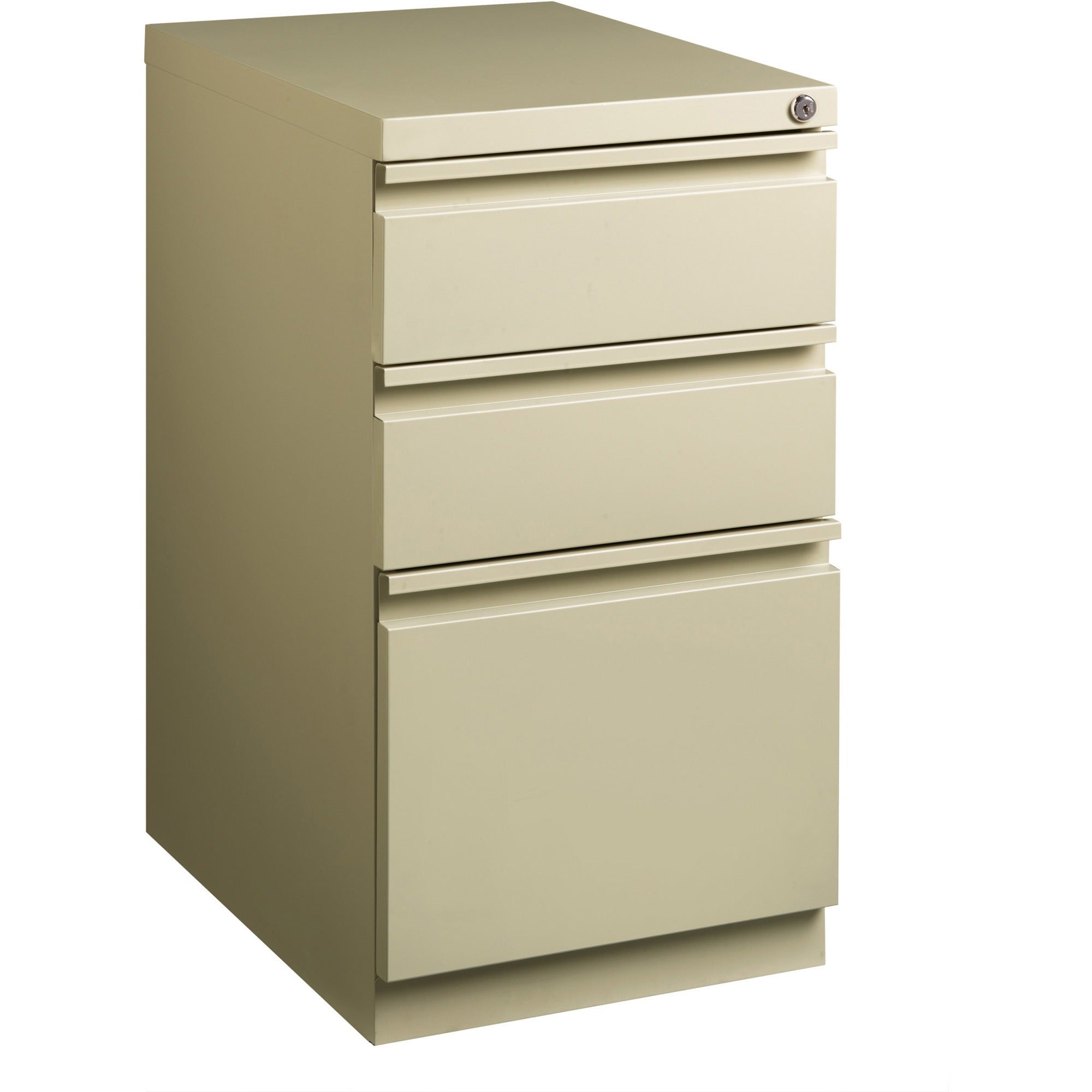 Lorell 20" Box/Box/File Mobile File Cabinet with Full-Width Pull - 15" x 20" x 27.8" - Letter - Ball-bearing Suspension, Security Lock, Recessed Handle - Putty - Steel - Recycled -