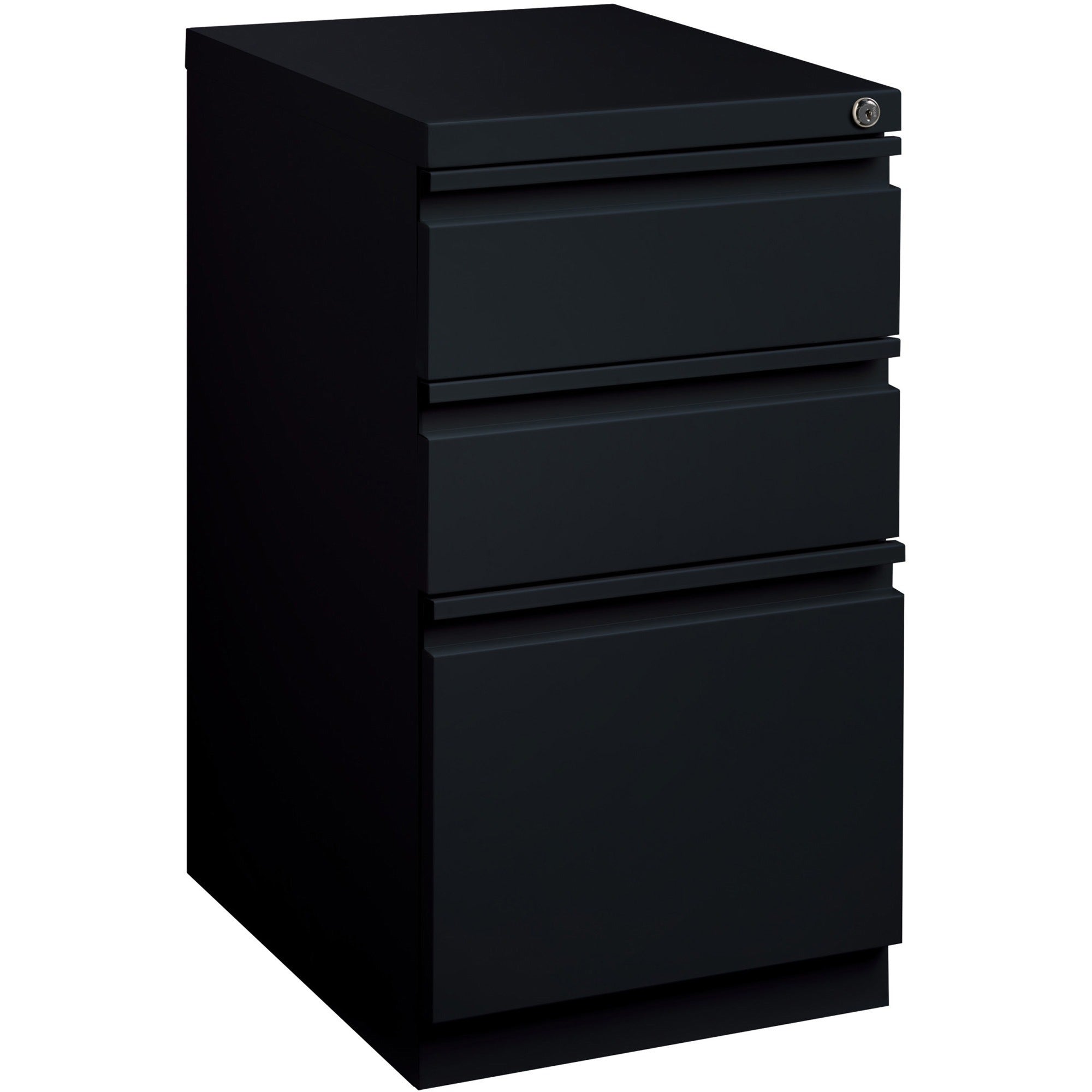 Lorell 20" Box/Box/File Mobile File Cabinet with Full-Width Pull - 15" x 20" x 27.8" - Letter - Ball-bearing Suspension, Recessed Handle, Security Lock - Black - Steel - Recycled -
