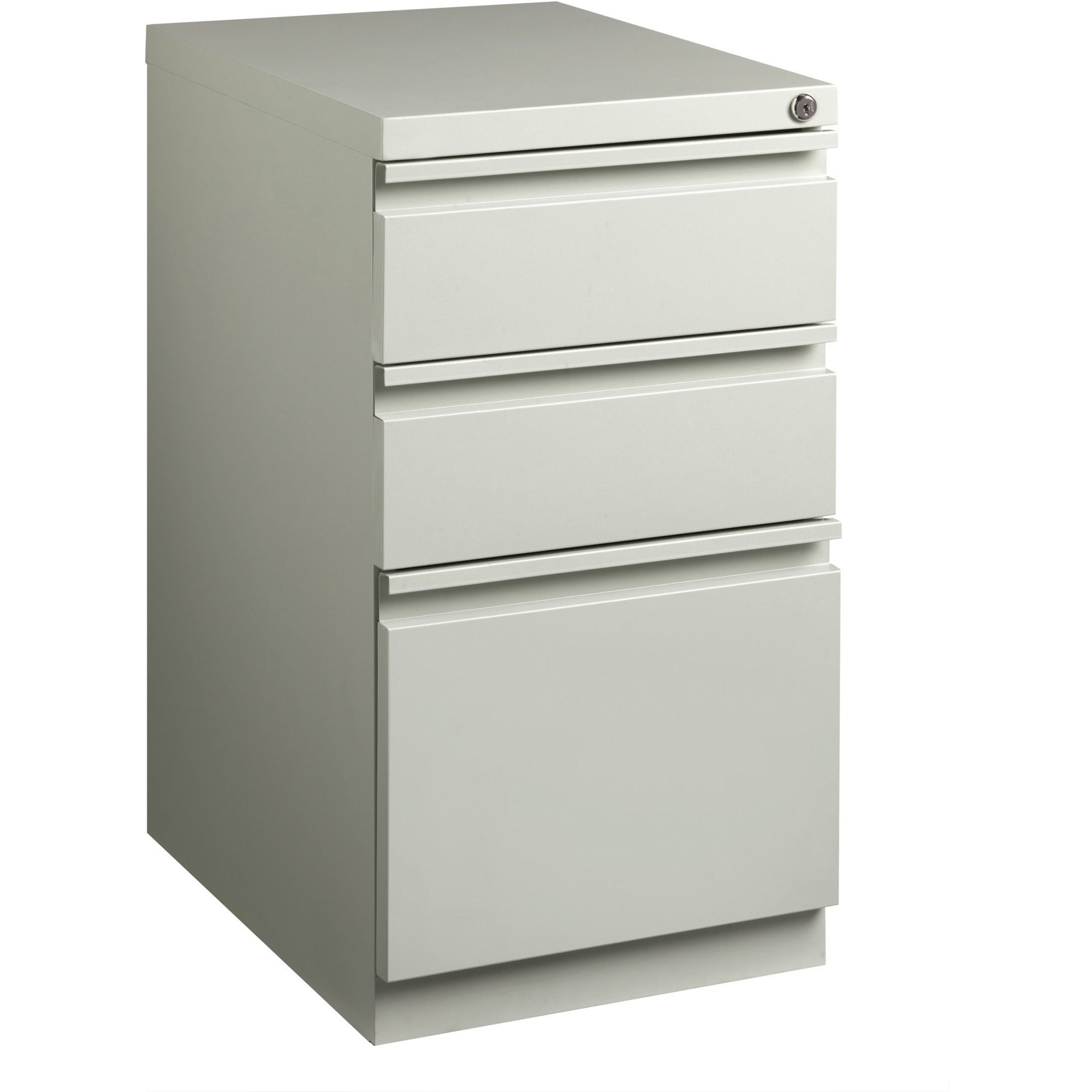 Lorell 20" Box/Box/File Mobile File Cabinet with Full-Width Pull - 15" x 20" x 27.8" - Letter - Security Lock, Recessed Handle, Ball-bearing Suspension - Light Gray - Steel - Recycled -
