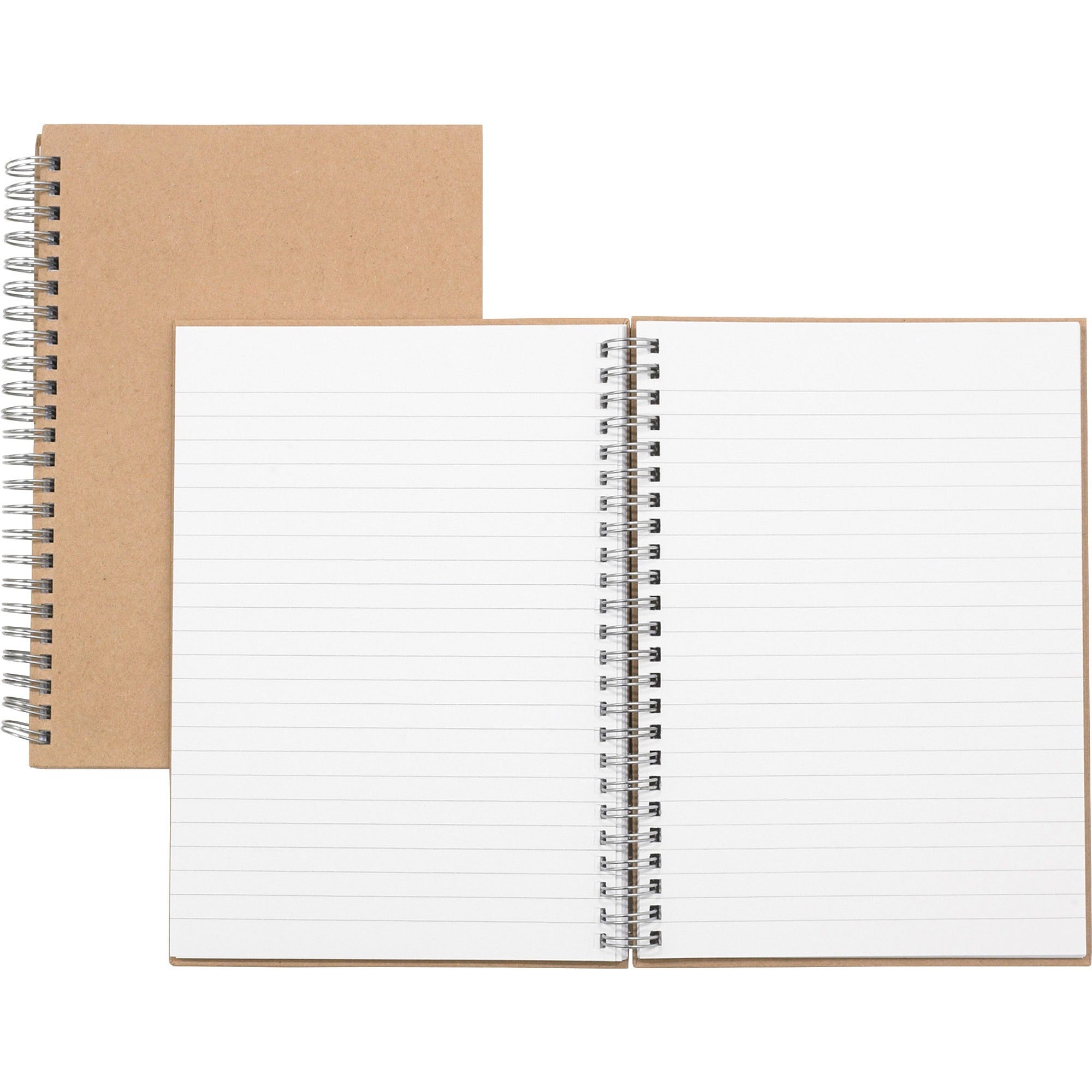 Nature Saver Hardcover Twin Wire Notebooks - 80 Sheets - Wire Bound - 0.25" Ruled - Ruled Margin - 22 lb Basis Weight - 8 1/4" x 5 7/8" - BrownKraft Cover - Hard Cover, Heavyweight, Micro Perforated - Recycled - 1 Each -