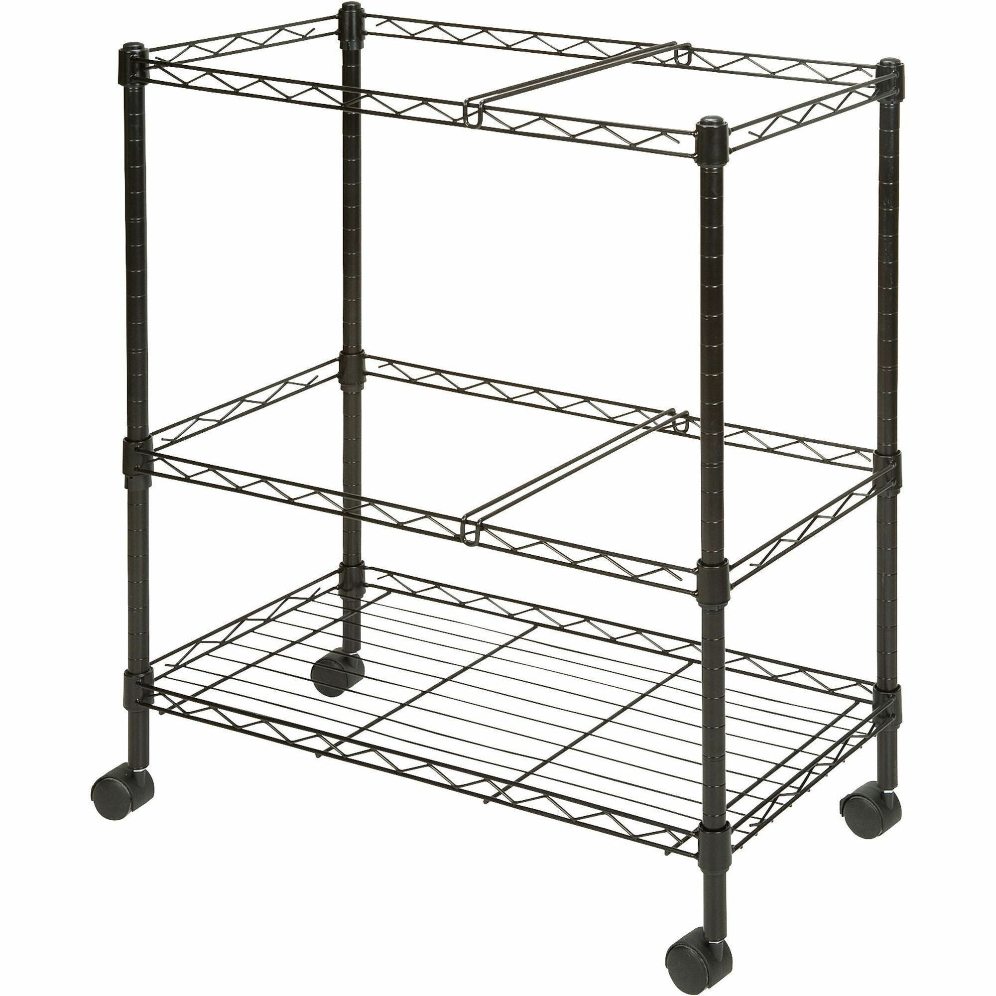 Lorell 2-Tier Wire Mobile File Cart - 4 Casters - Steel - x 26" Width x 12.5" Depth x 30" Height - Black - 1 Each -