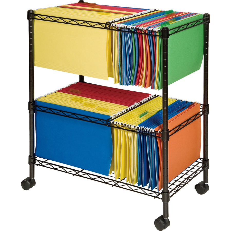 Lorell 2-Tier Wire Mobile File Cart - 4 Casters - Steel - x 26" Width x 12.5" Depth x 30" Height - Black - 1 Each -