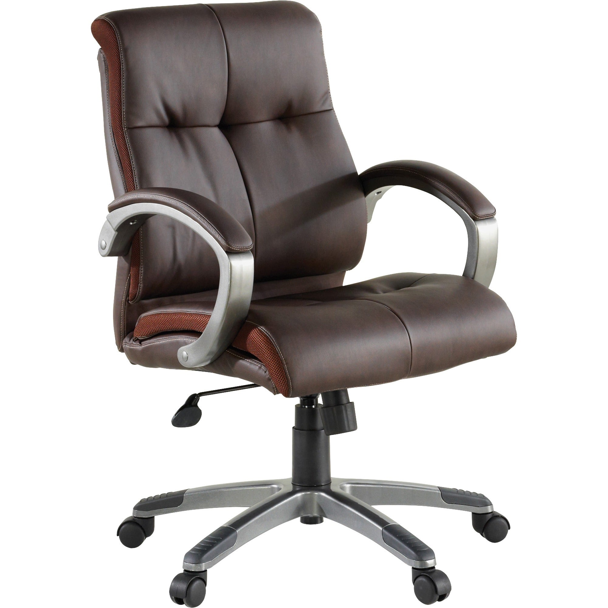 Lorell Low-back Executive Office Chair - Brown Leather Seat - 5-star Base - Brown - 1 Each -
