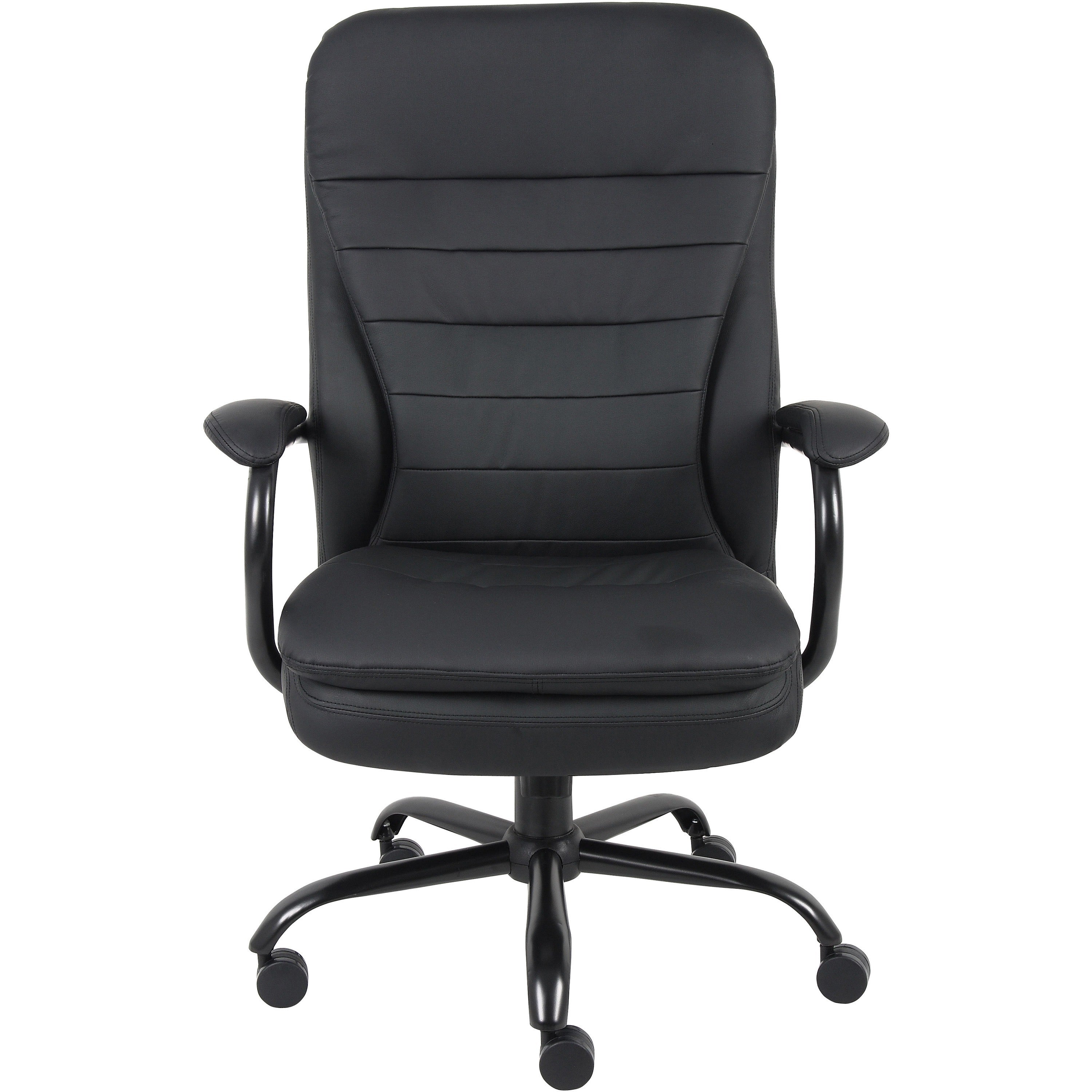 Lorell Big & Tall Double Cushion Executive High-Back Chair - Black Leather Seat - Black Leather Back - 5-star Base - Black - 1 Each -