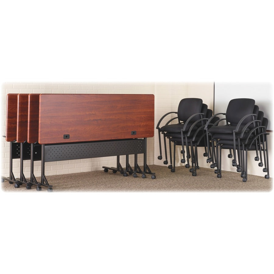 Lorell Upholstered Guest Chair with Arms - Black Seat - Black Steel Frame - Four-legged Base - Black - Armrest - 2 / Carton -