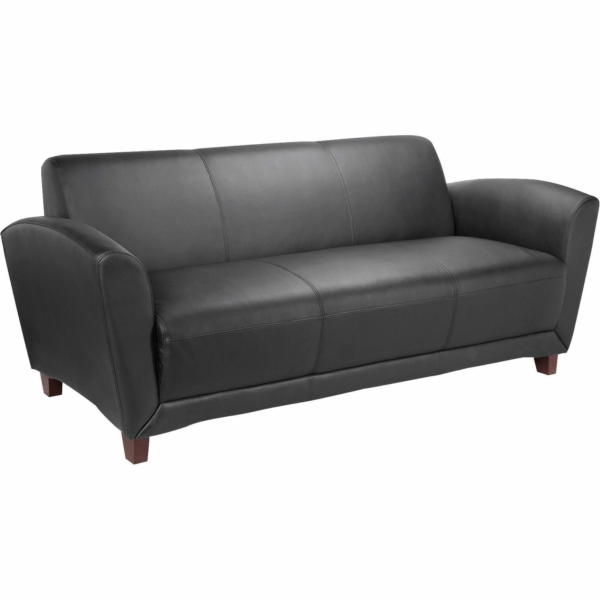 Lorell Accession Reception Sofa - 75" x 34.5" x 31.3" - Leather Black Seat - Leather Black Back - 1 Each -