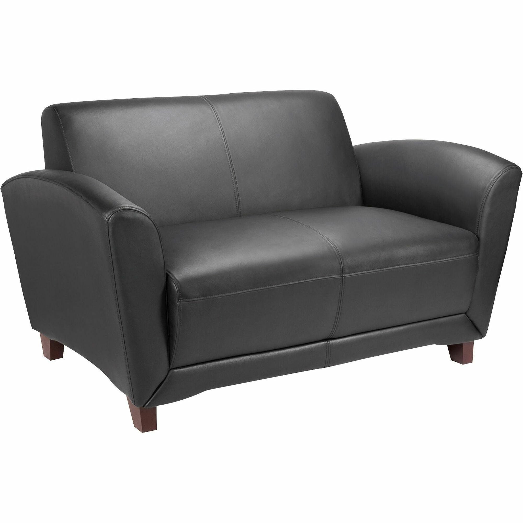 Lorell Accession Reception Loveseat - 55" x 34.5" x 31.3" - Leather Black Seat - Leather Black Back - 1 Each -