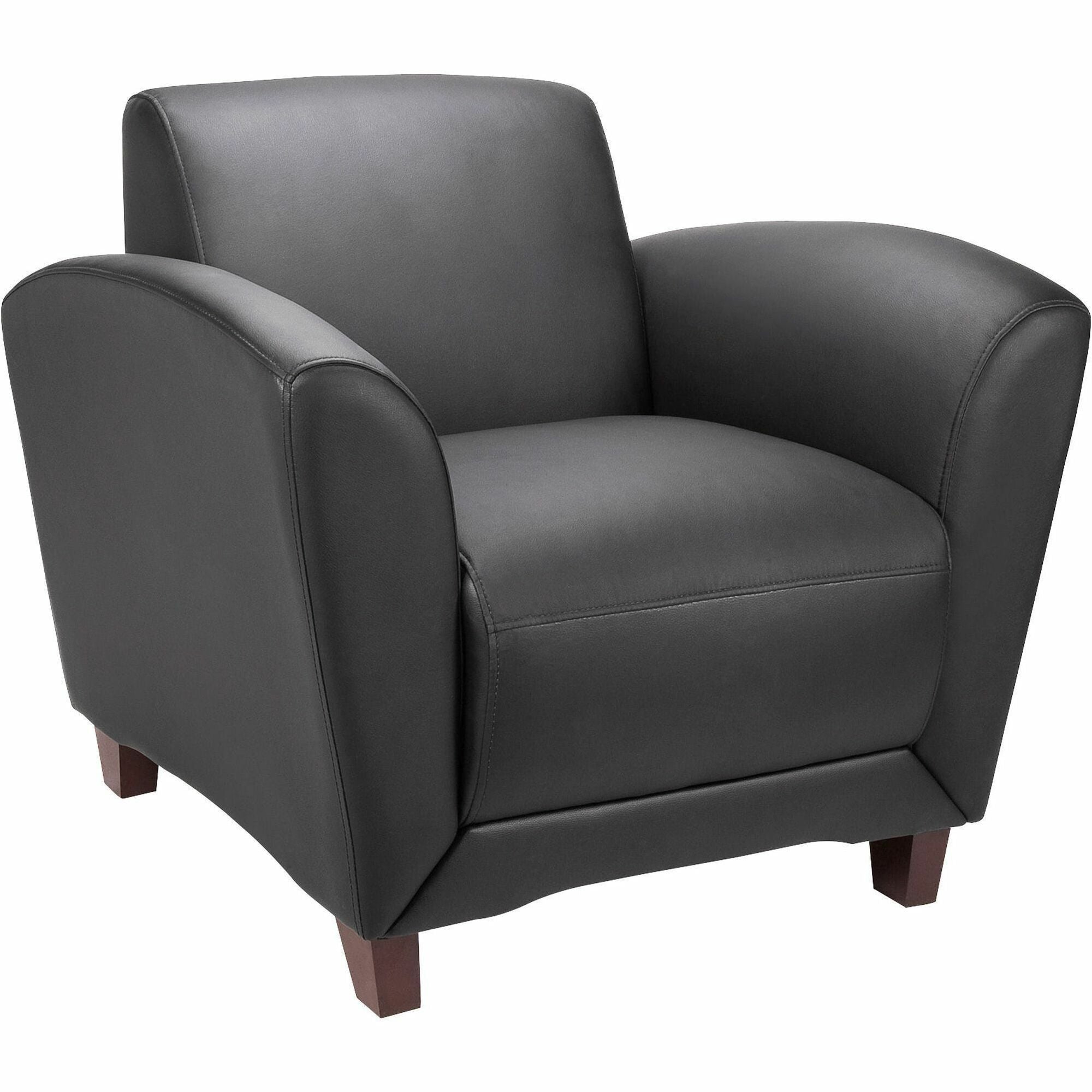 Lorell Accession Club Chair - Black Leather Seat - Black Leather Back - Four-legged Base - 1 Each -