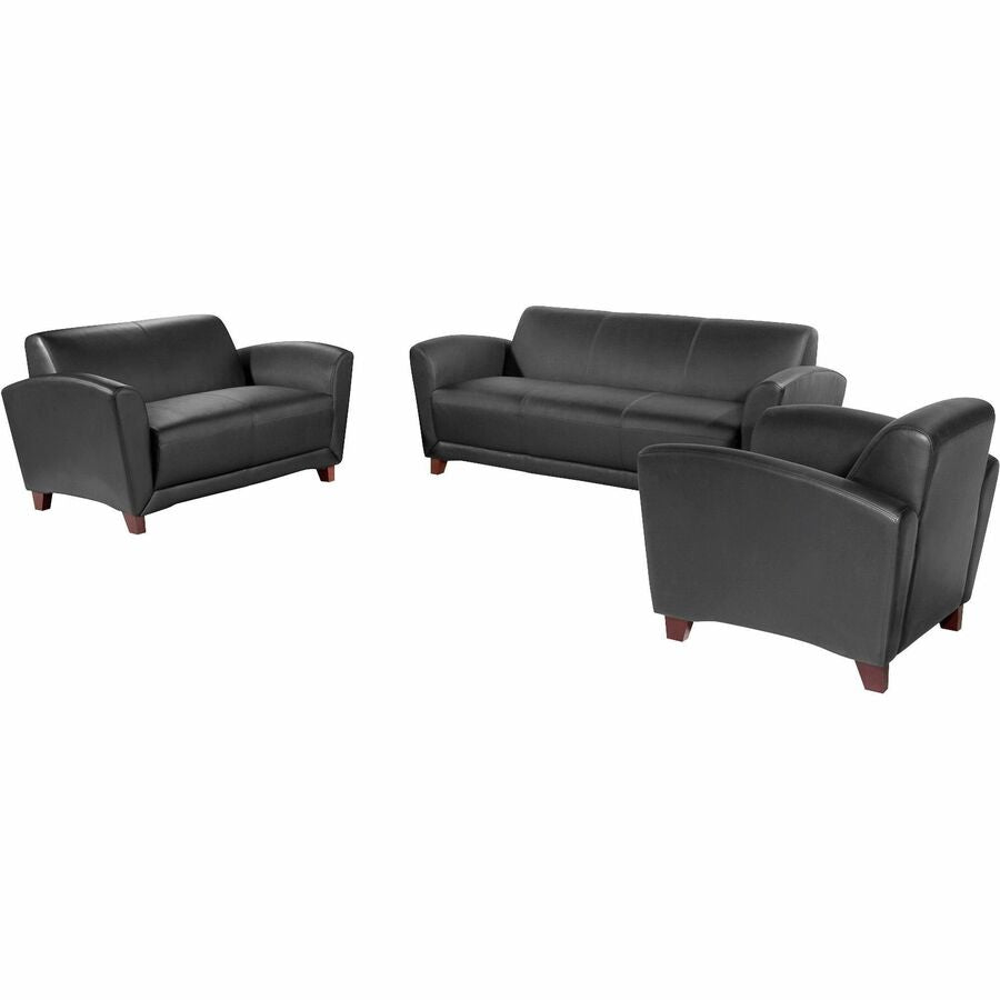 Lorell Accession Club Chair - Black Leather Seat - Black Leather Back - Four-legged Base - 1 Each -