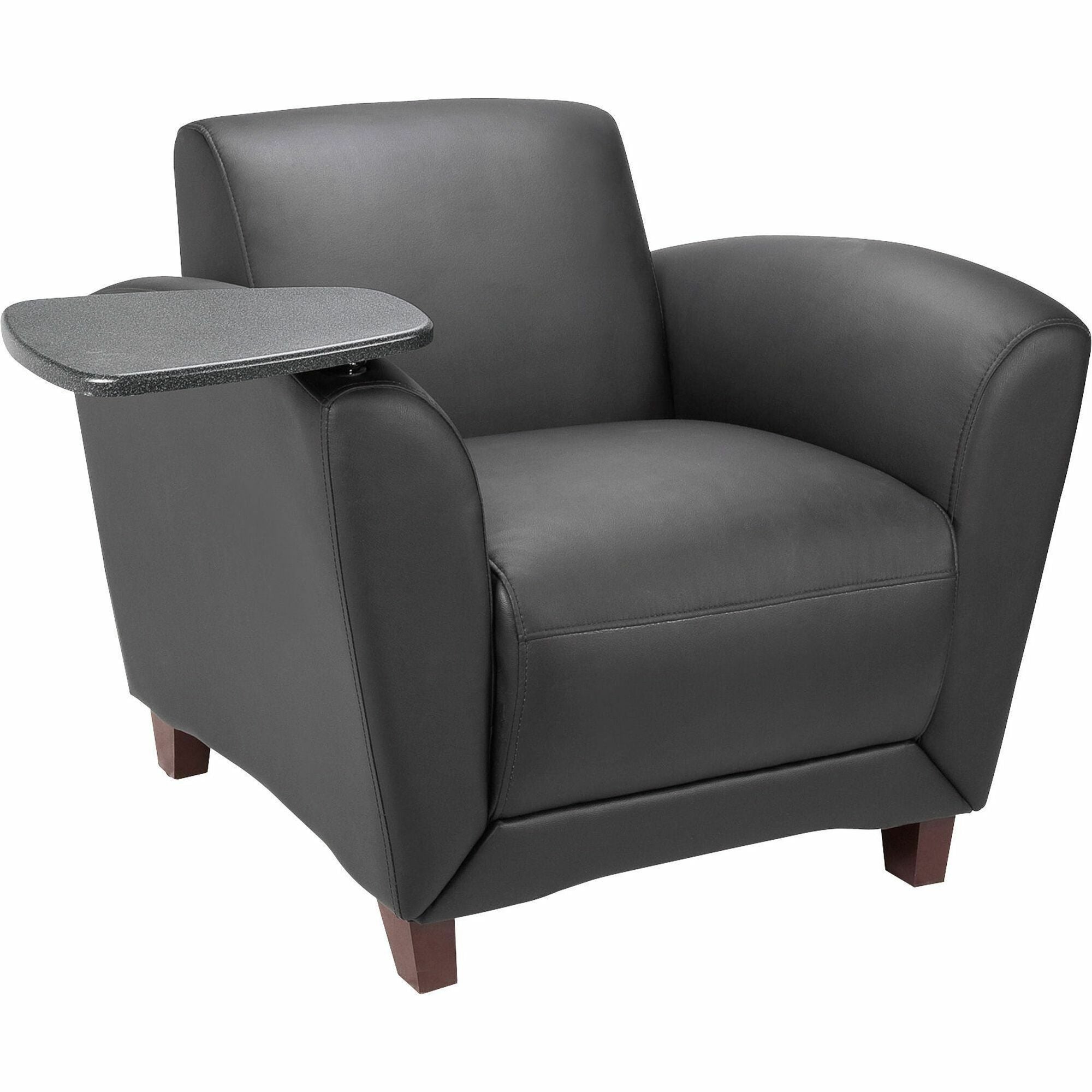 Lorell Accession Club Chair with Tablet Tray - Black Leather Seat - Four-legged Base - 1 Each -