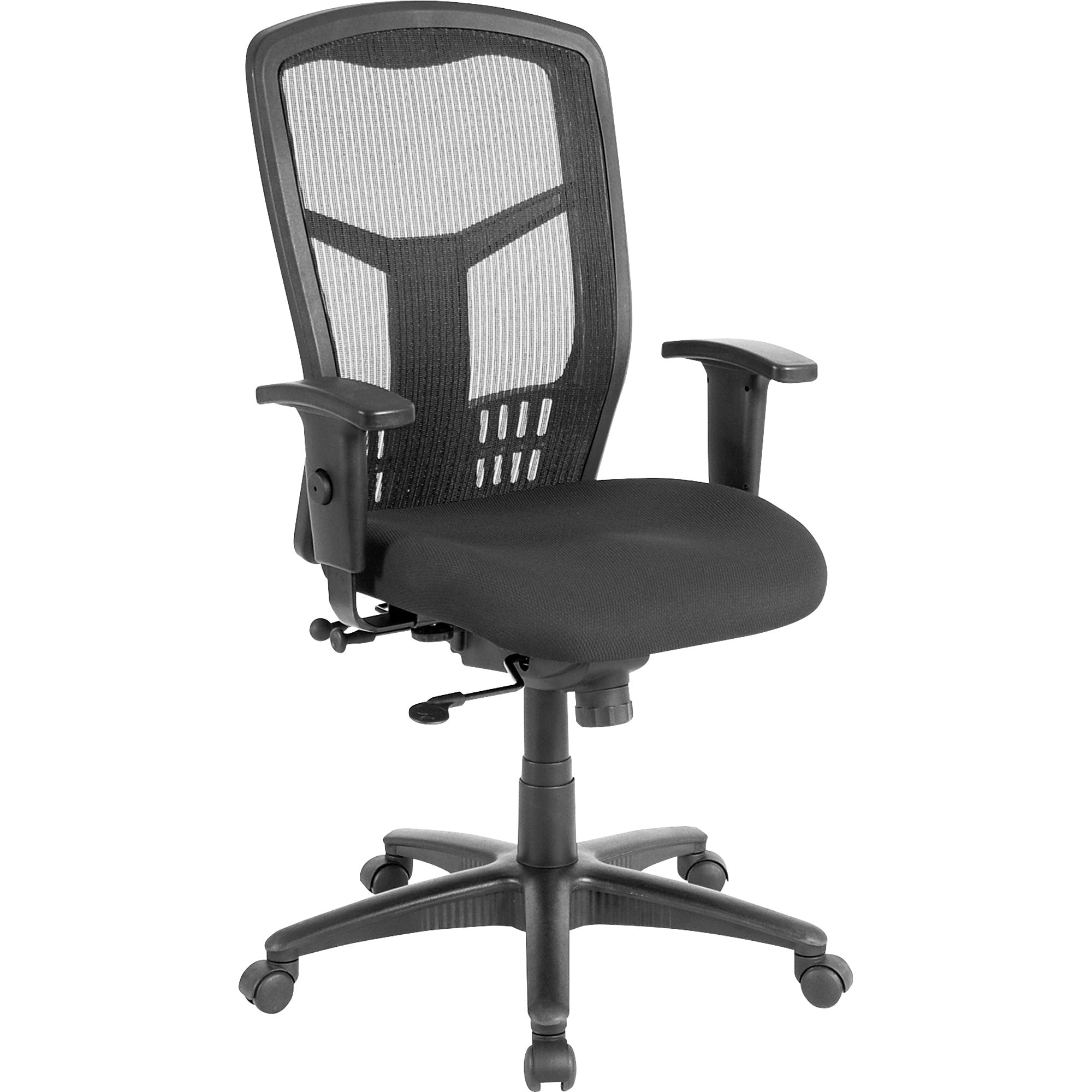 Lorell Executive Mesh High-back Swivel Chair - Black Fabric Seat - Steel Frame - Black - 1 Each -