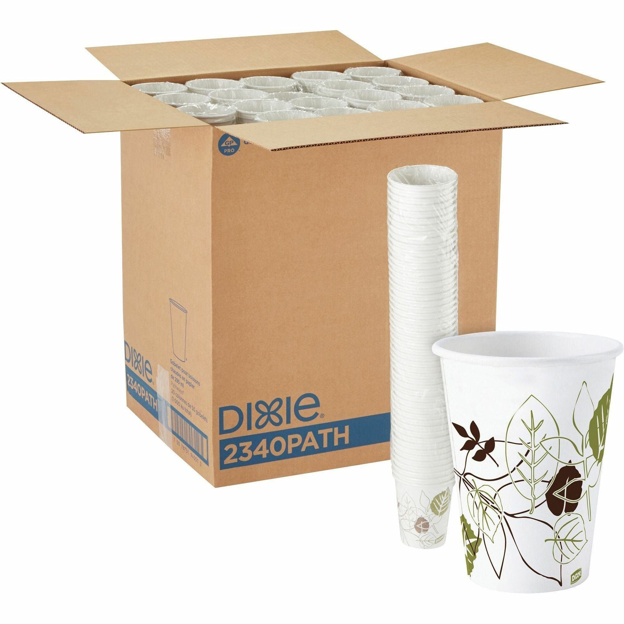 Dixie Pathways 10 oz Paper Hot Cups By GP Pro - 50 / Pack - 20 / Carton - White - Paper - Hot Drink -