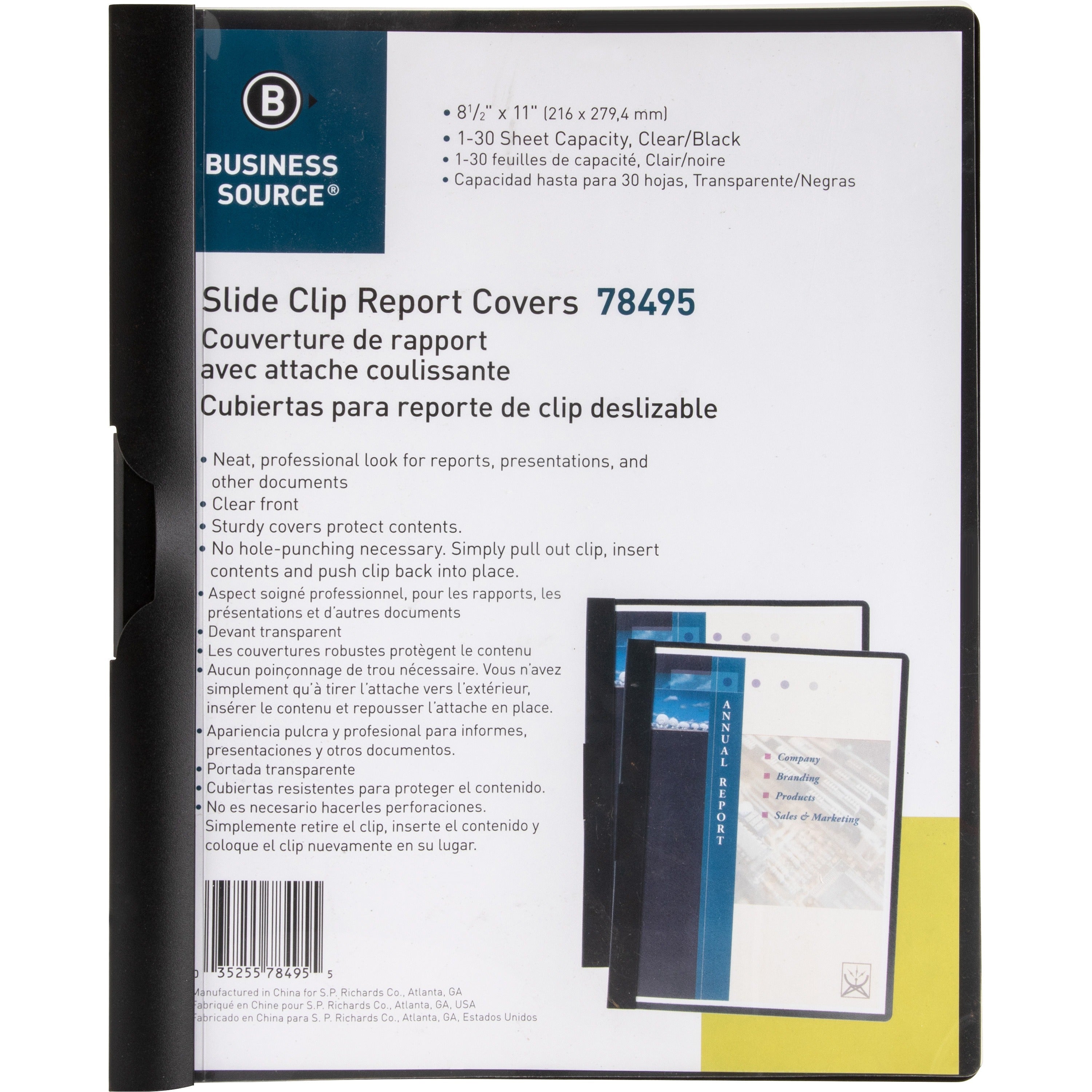 Business Source Letter Report Cover - 8 1/2" x 11" - 30 Sheet Capacity - Vinyl - Black - 1 Each -